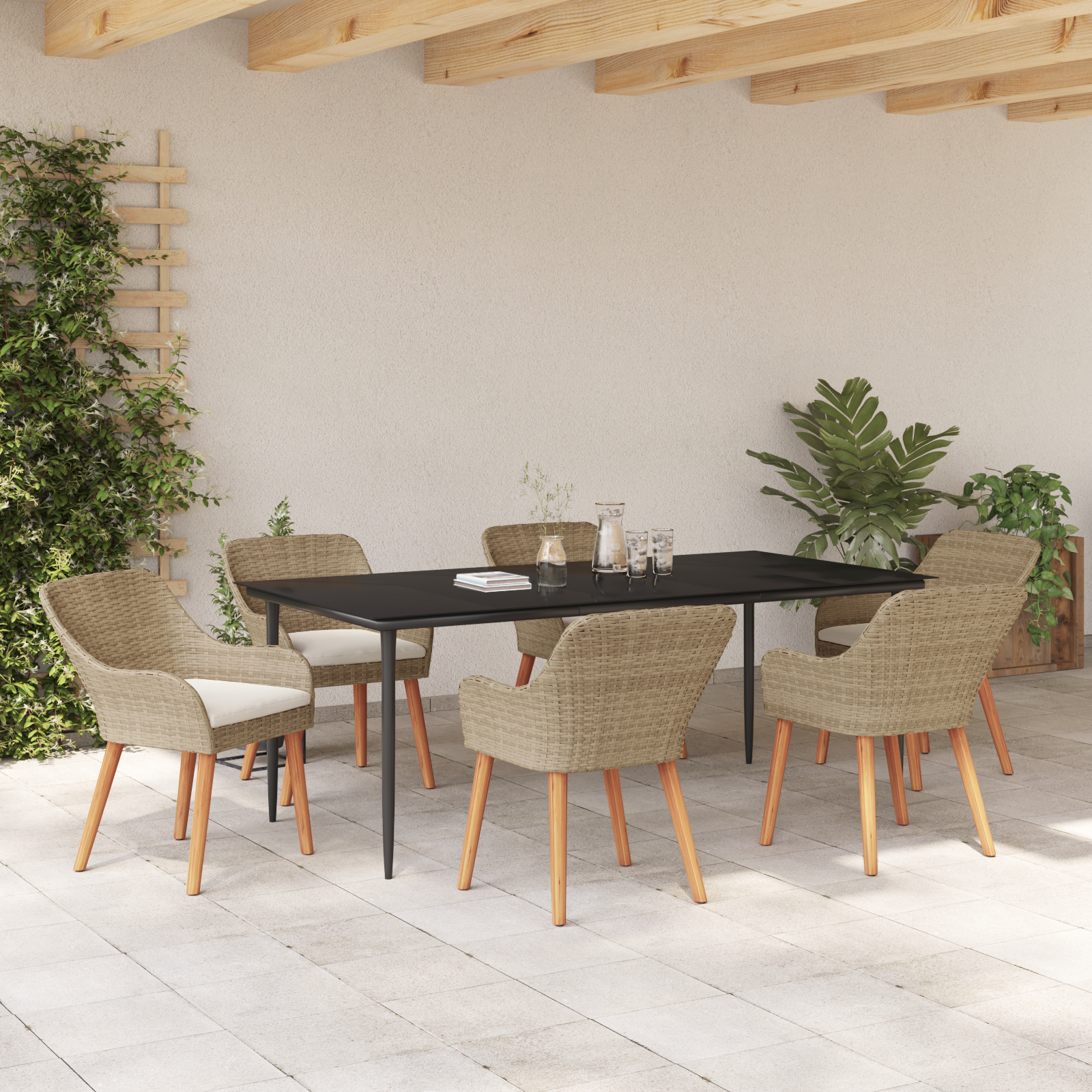 Set de dining pentru grădină 7 piese Bej din Ratan GartenMobel Dekor