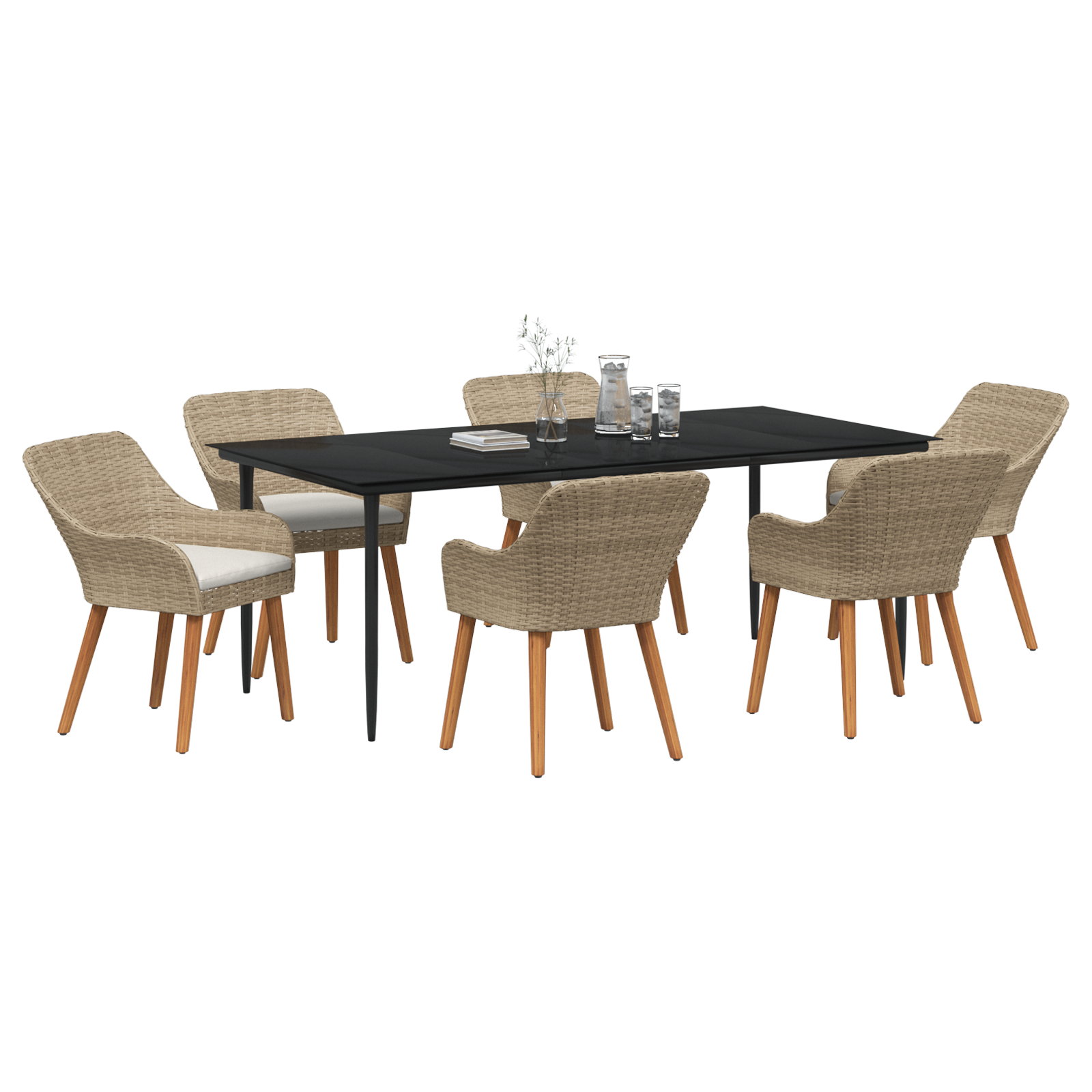 Set de dining pentru grădină 7 piese Bej din Ratan GartenMobel Dekor