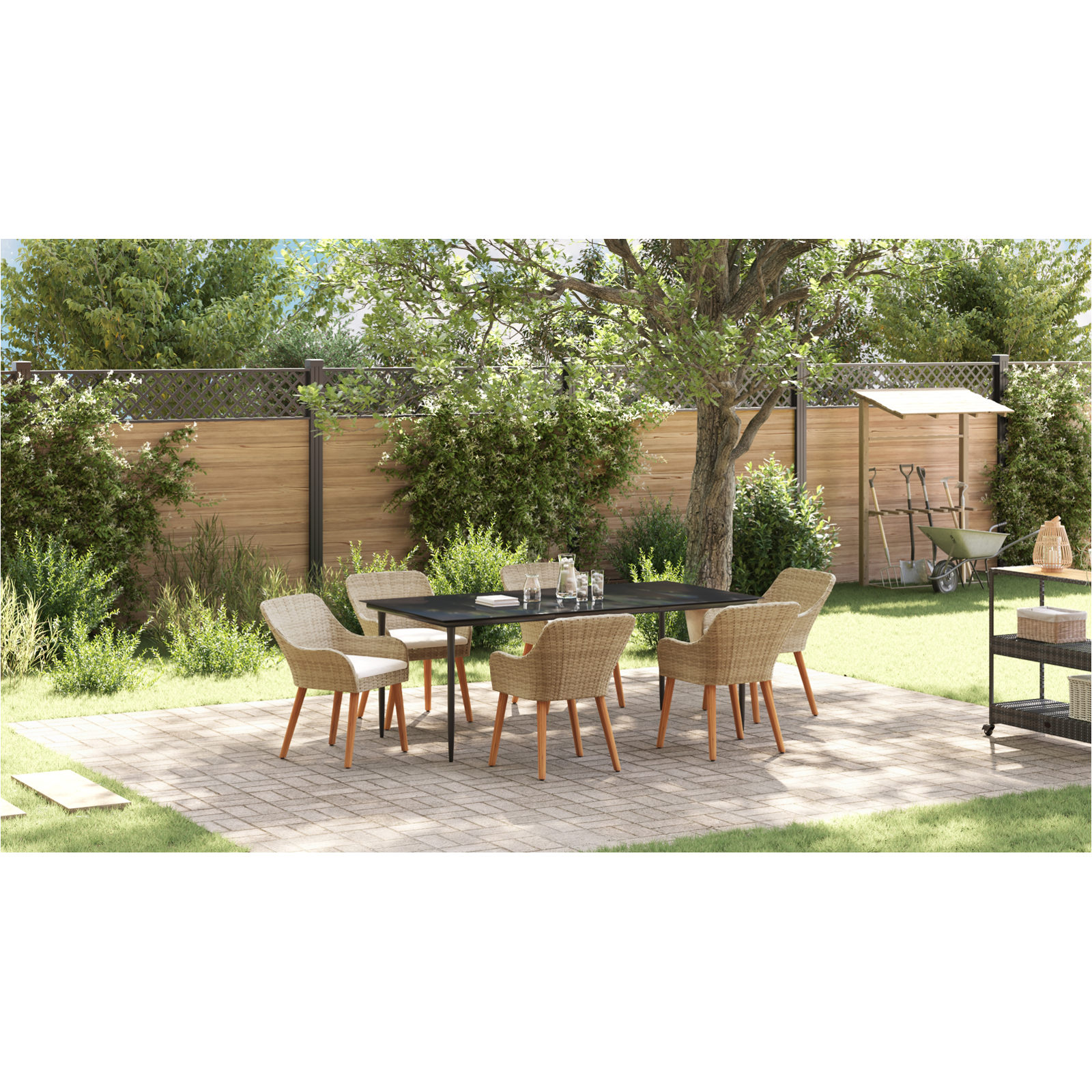 Set de dining pentru grădină 7 piese Bej din Ratan GartenMobel Dekor