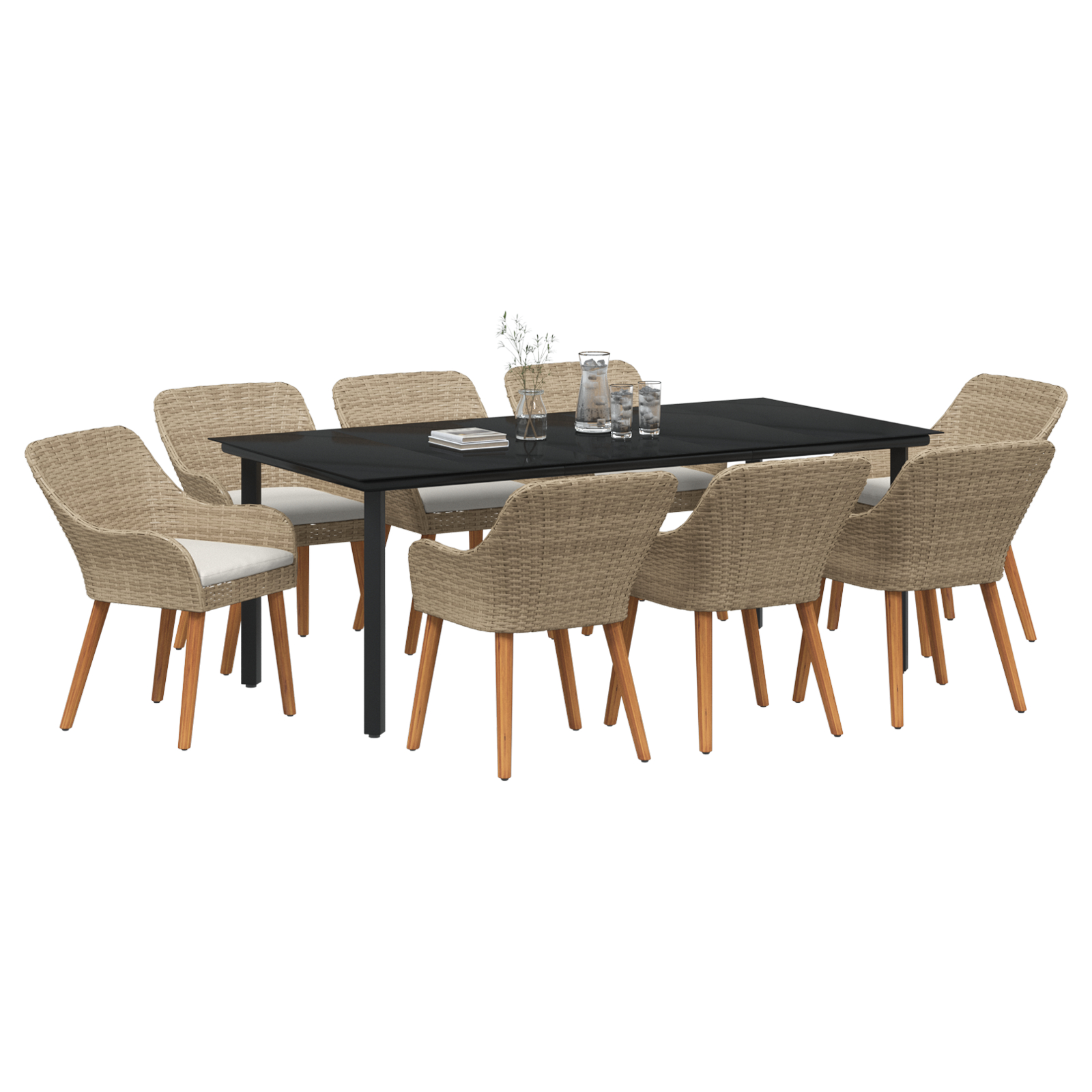 Set de dining pentru grădină 9 piese Ratan Poly Bej GartenMobel Dekor