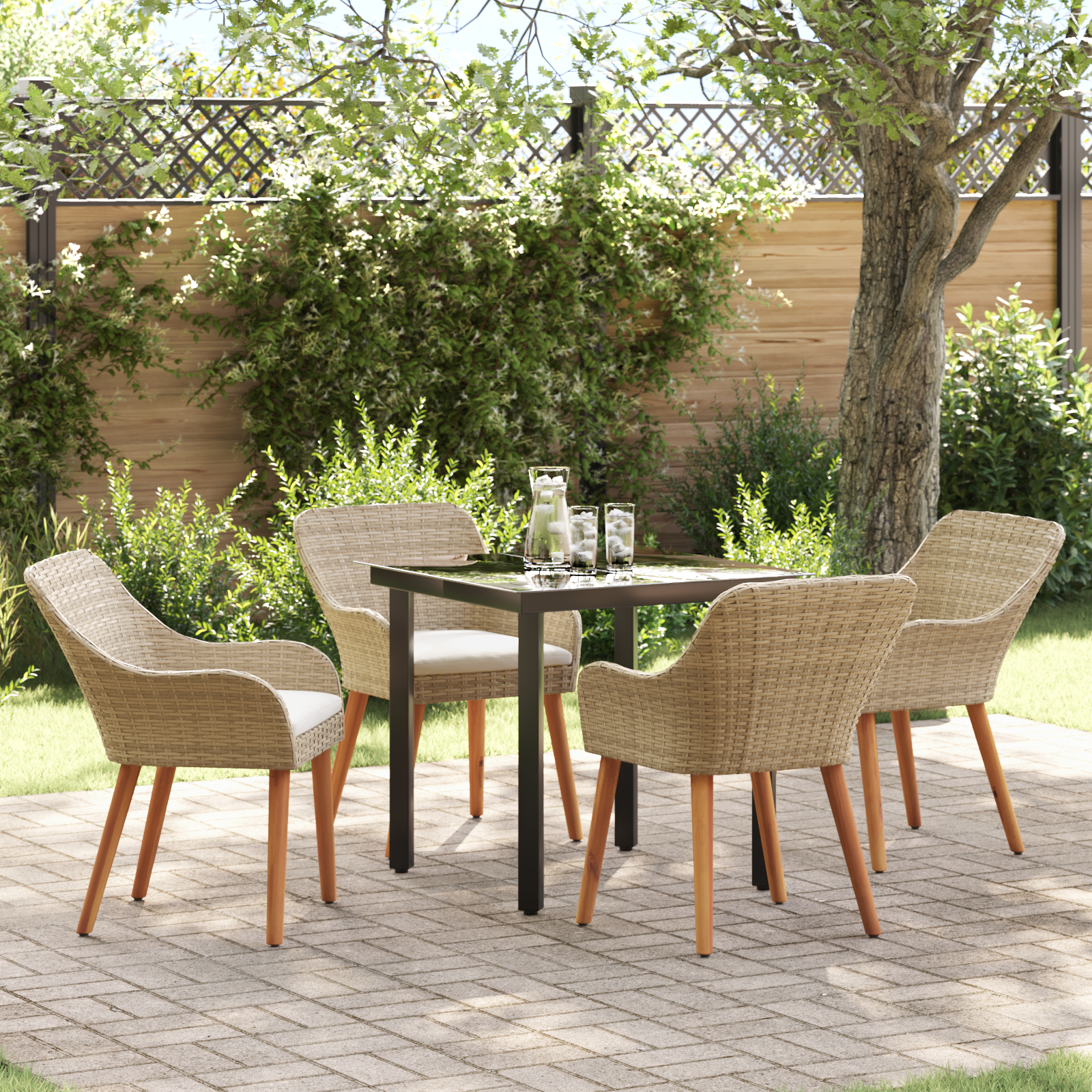 Set de dining pentru grădină cu 5 piese Bej din Ratan Poliester GartenMobel Dekor