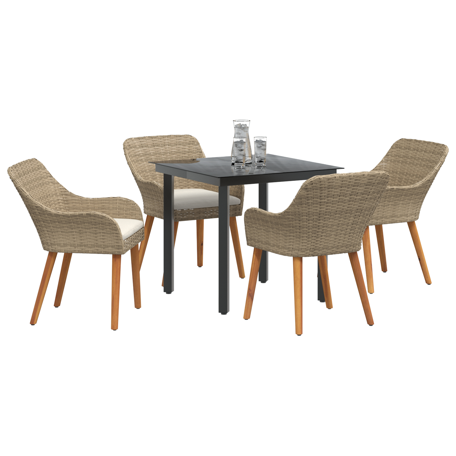 Set de dining pentru grădină cu 5 piese Bej din Ratan Poliester GartenMobel Dekor