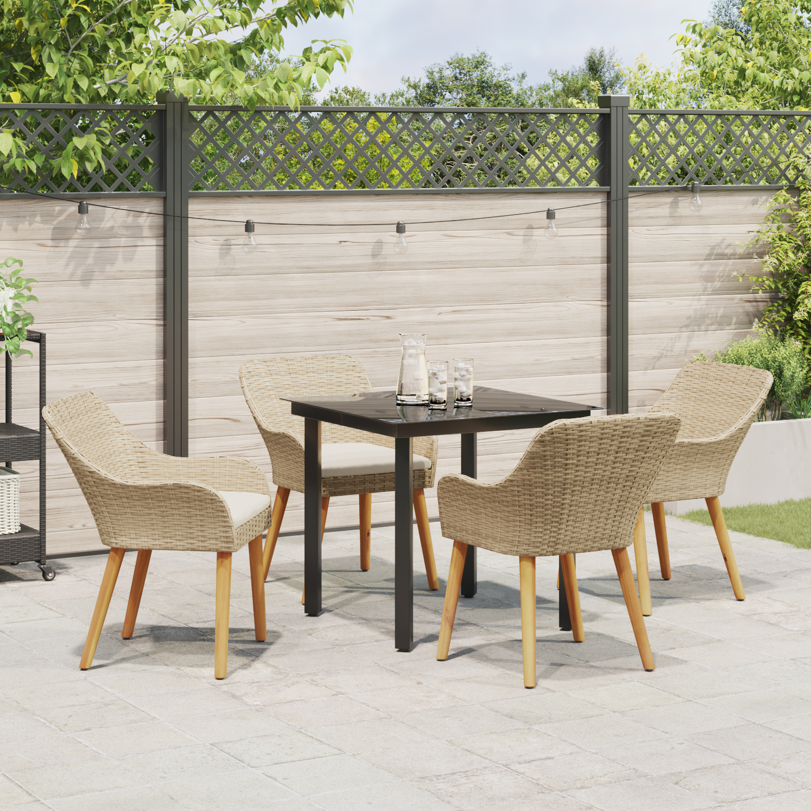 Set de dining pentru grădină cu 5 piese Bej din Ratan Poliester GartenMobel Dekor