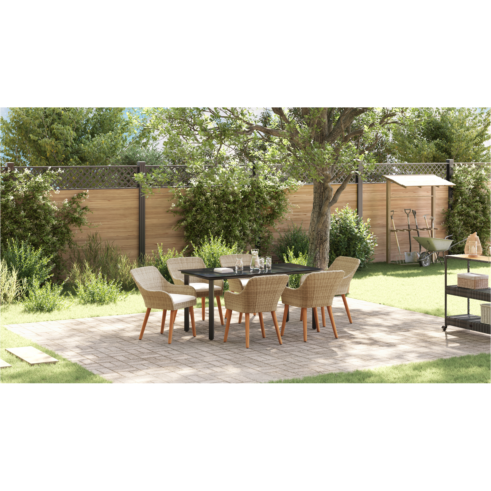 Set de dining pentru grădină cu 7 piese din ratan bej GartenMobel Dekor