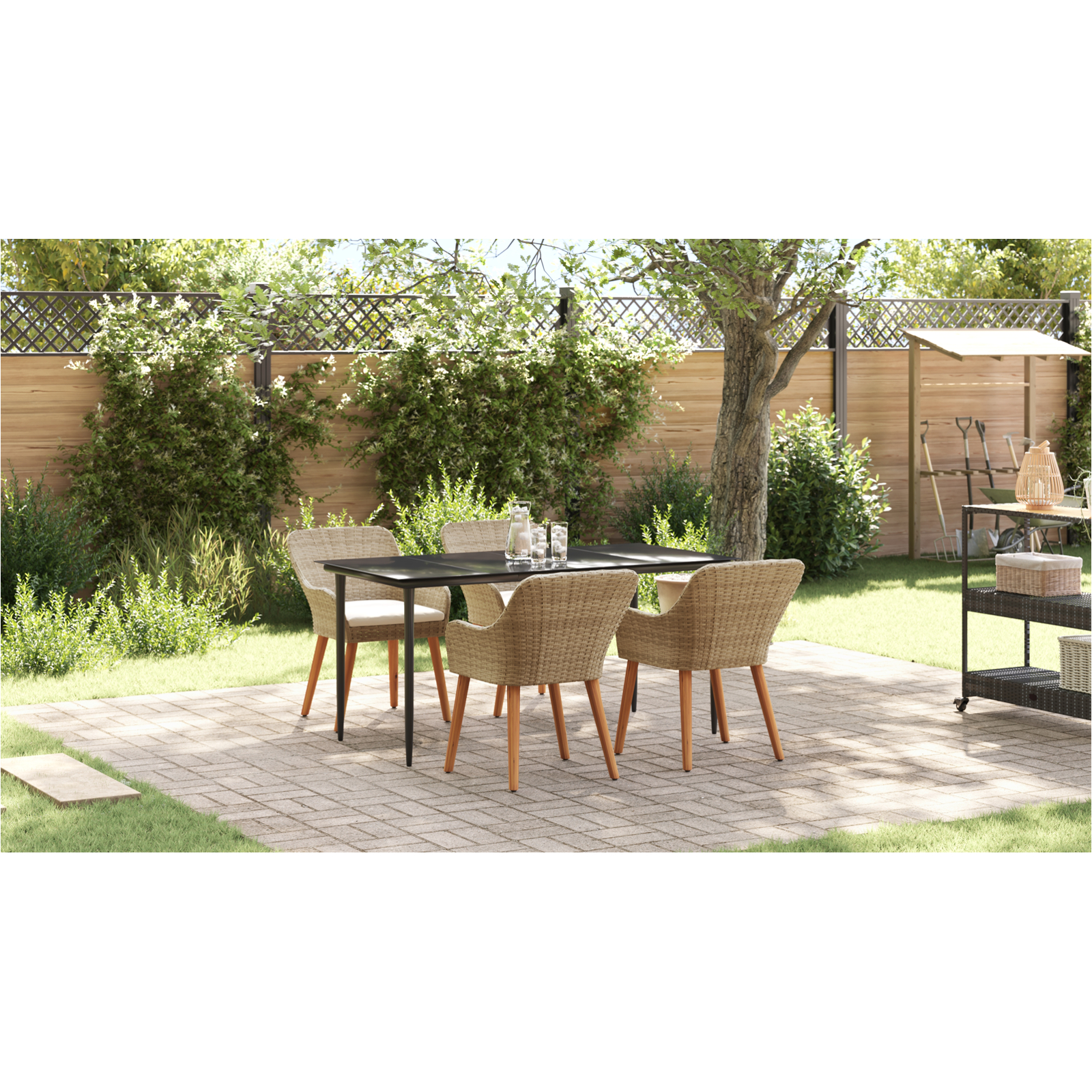 Set dining grădină 5 piese Bej din Ratan Polican GartenMobel Dekor