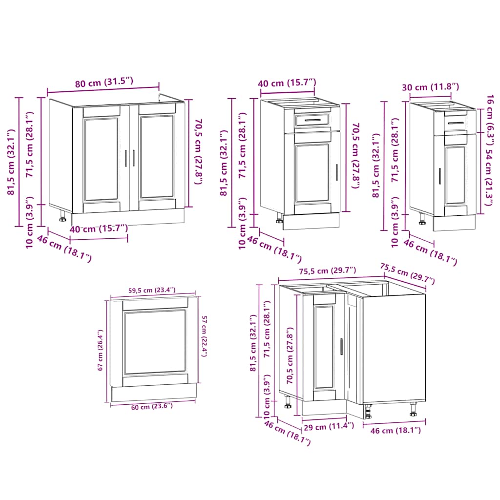 Set dulap de bucătărie 11 piese „Porto” stejar artizanal lemn GartenMobel Dekor