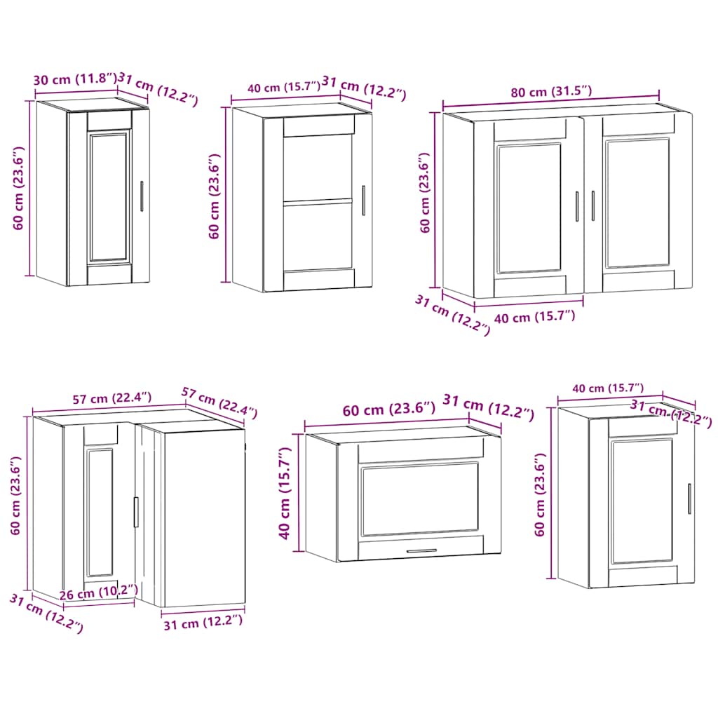 Set dulap de bucătărie 11 piese „Porto” stejar artizanal lemn GartenMobel Dekor