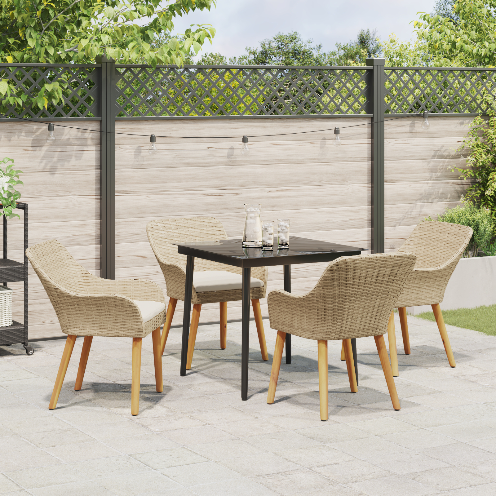 Set mese grădină 5 piese Bej Ratan Poly GartenMobel Dekor