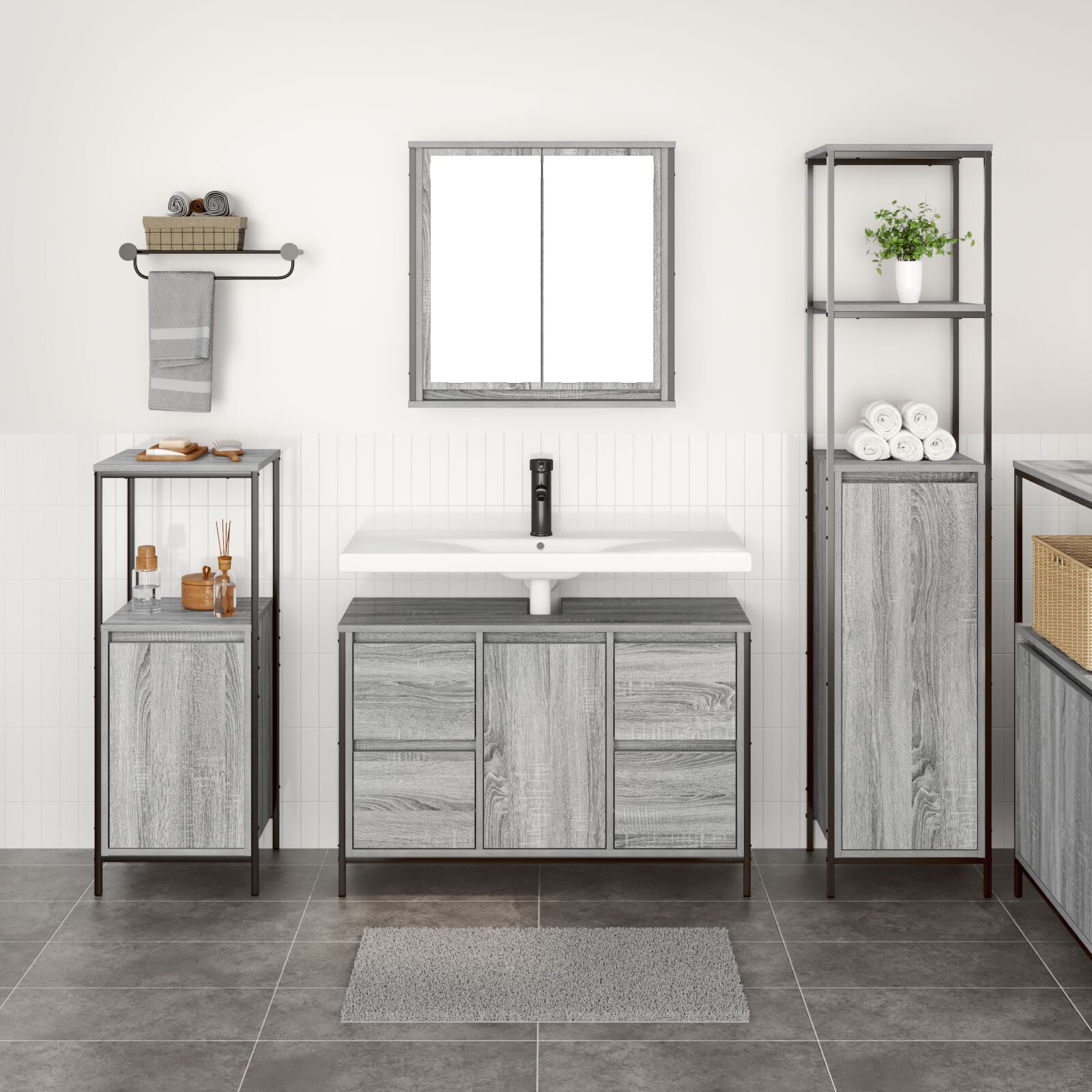 Set mobilier baie 3 piese lemn prelucrat gri sonoma GartenMobel Dekor