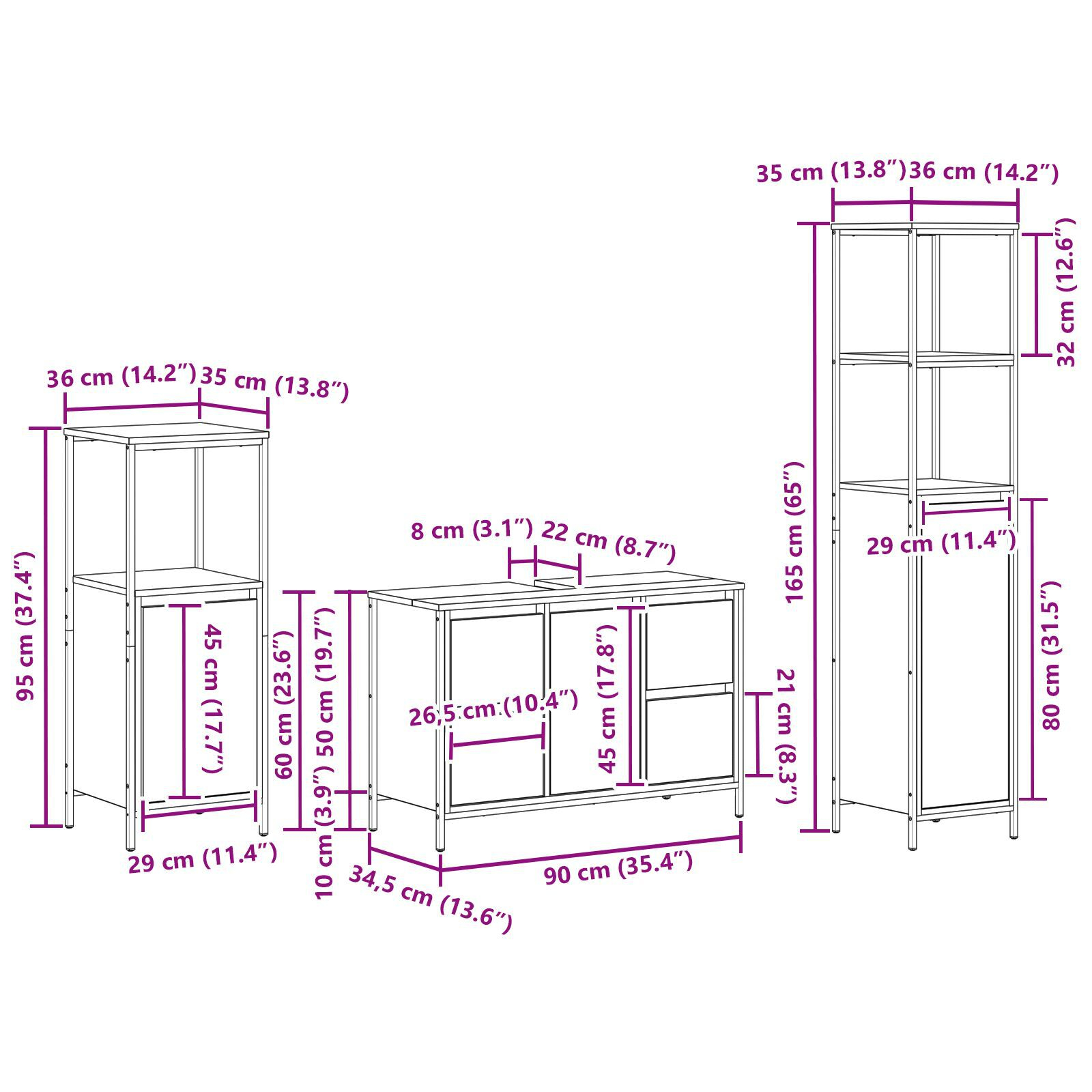 Set mobilier baie 3 piese lemn prelucrat gri sonoma GartenMobel Dekor