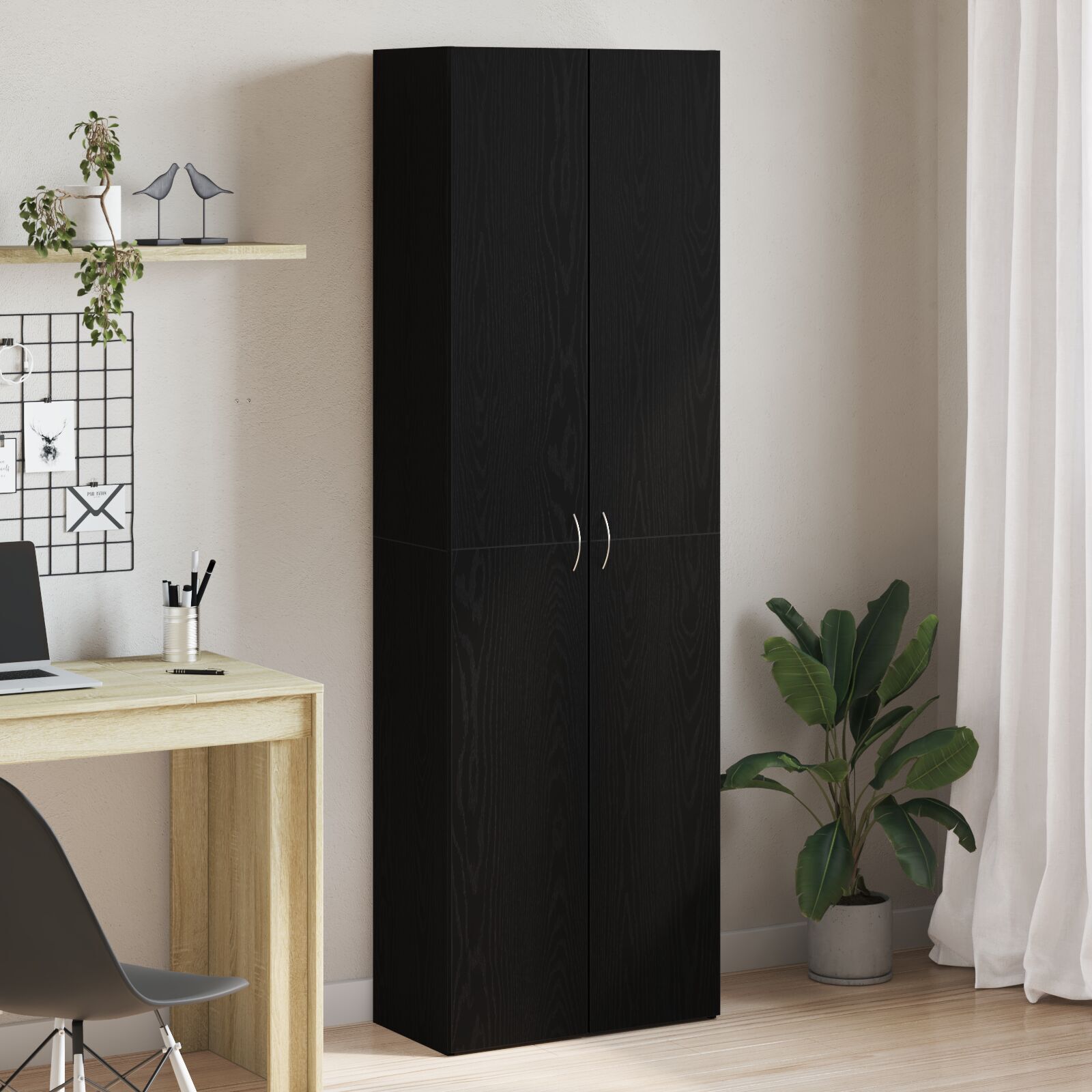 Credență birou  Negru Stejar 60x32x190 cm Lemn prelucrat GartenMobel Dekor