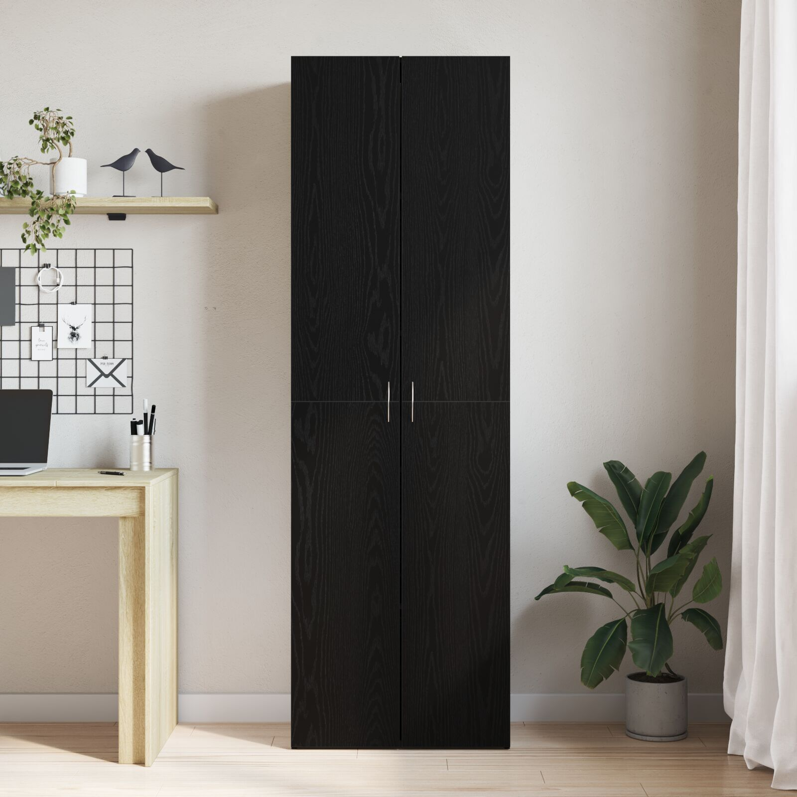 Credență birou  Negru Stejar 60x32x190 cm Lemn prelucrat GartenMobel Dekor