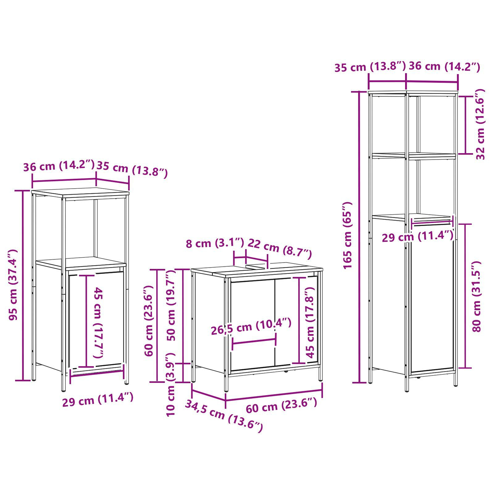 Set de mobilă pentru baie 3 piese  din lemn compozit stejar negru GartenMobel Dekor