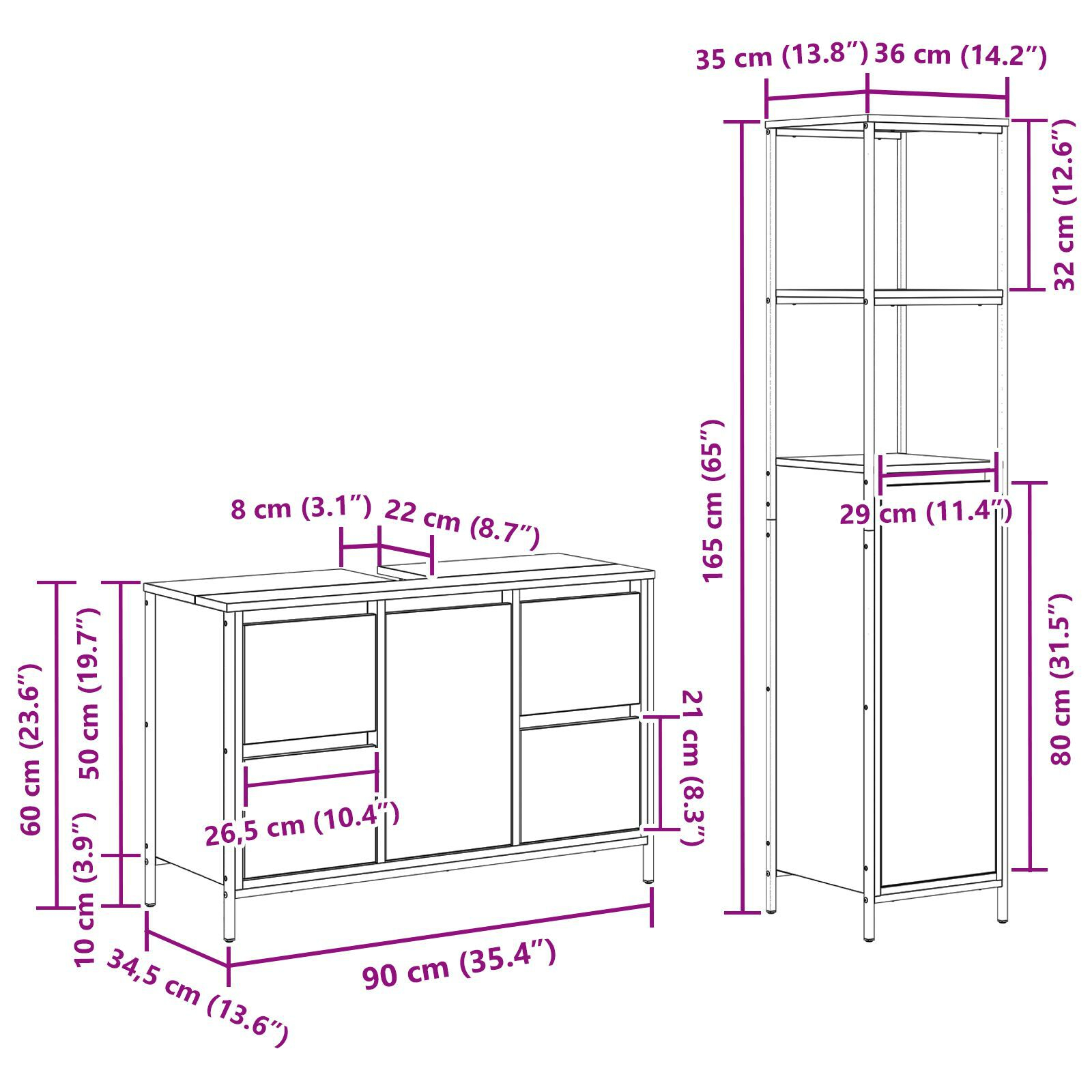 Set de mobilier pentru baie 2 piese  Gri Sonoma din lemn prelucrat GartenMobel Dekor