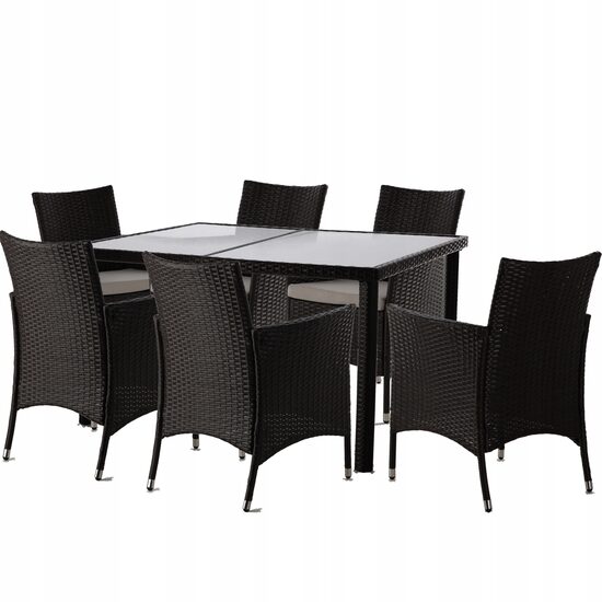 Set mobilier gradina/terasa, maro inchis si bej, ratan sintetic, 1 masa, 6 fotolii, Riviera GartenVIP DiyLine