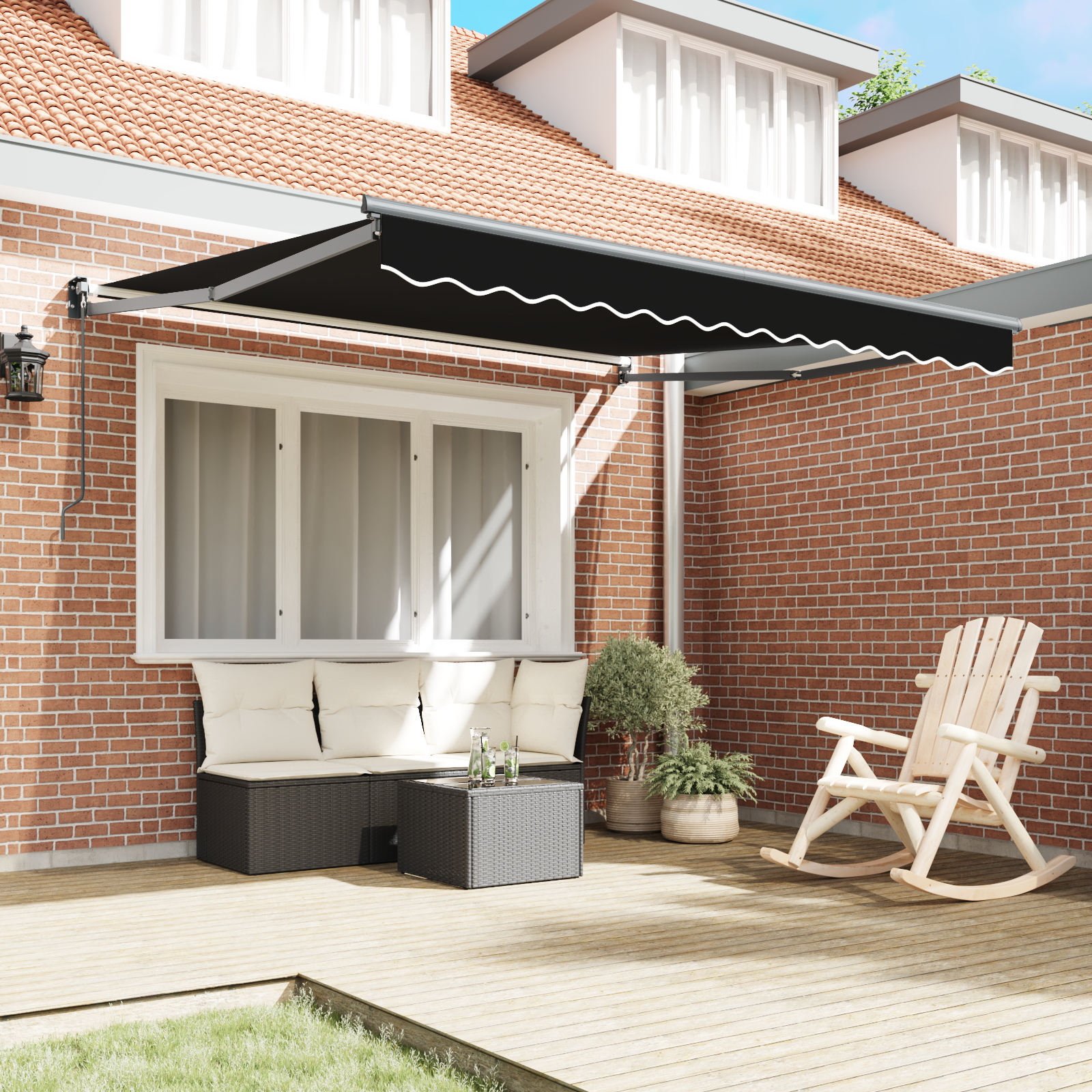 Marchiză manuală retractabilă neagră 350x250 cm, Material de înlocuire pentru marchiză pentru cadru de 3.5x2.5 m negru GartenMobel Dekor