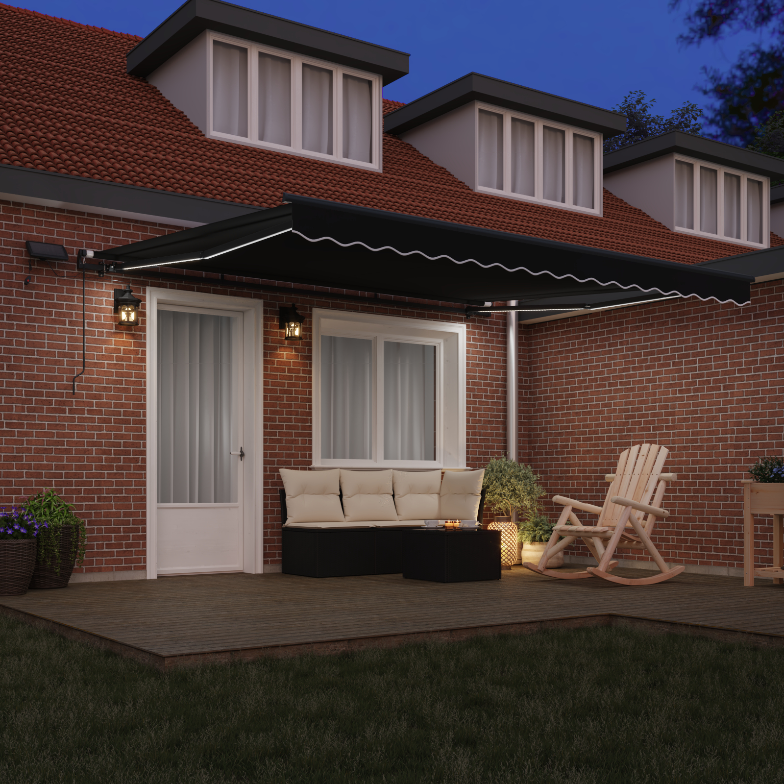 Marchiza Manuală Retractabilă cu LED Neagră 400x300 cm, Material de înlocuire pentru marchiză pentru cadru de 4x3 m Negru GartenMobel Dekor