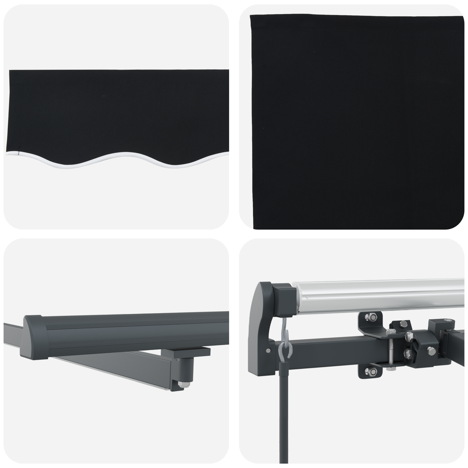 Marchiza Manuală Retractabilă cu LED Neagră 400x300 cm, Material de înlocuire pentru marchiză pentru cadru de 4x3 m Negru GartenMobel Dekor