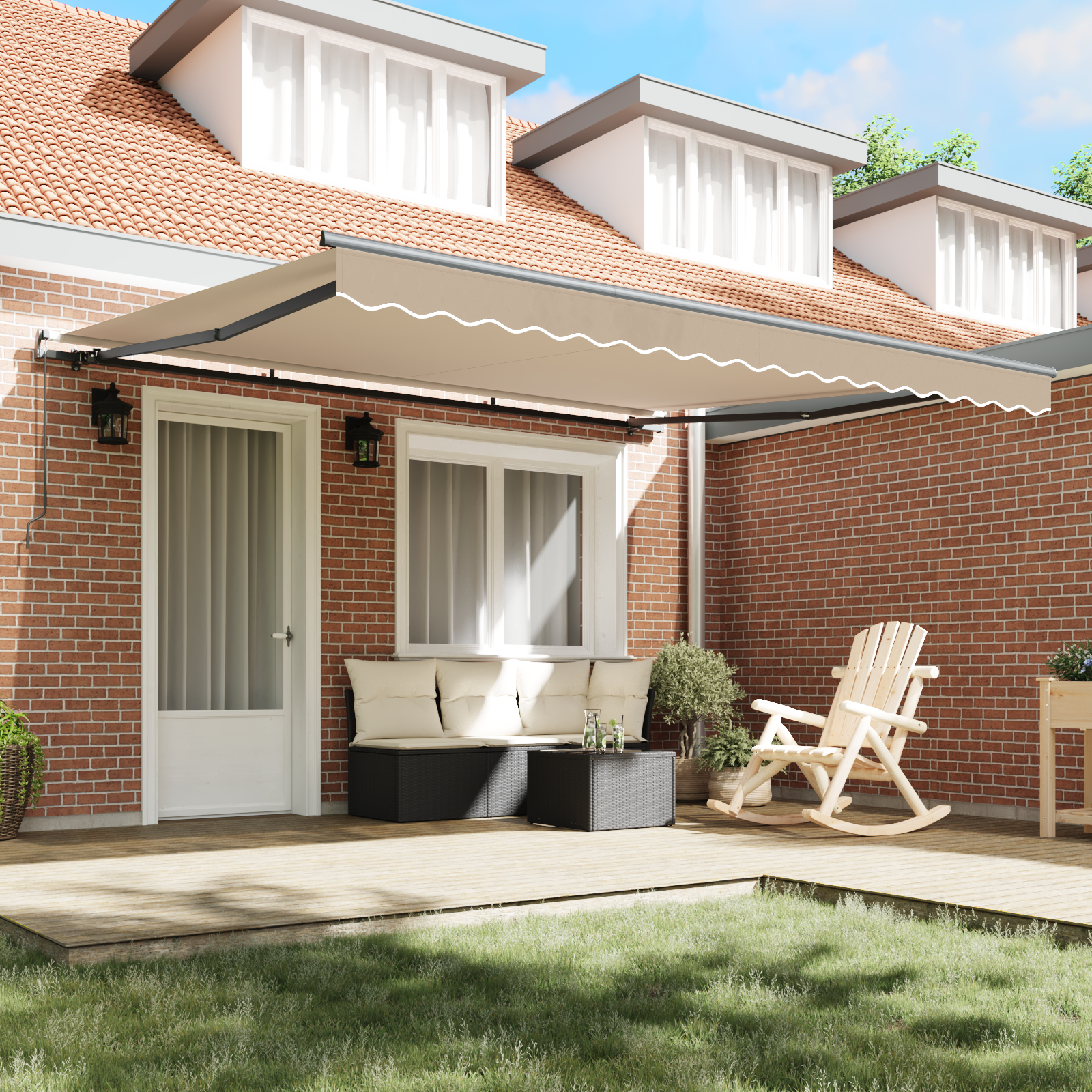 Marchiză manuală retractabilă Bej 400x300 cm, Material pentru marchiză pentru cadru de 4x3 m Bej GartenMobel Dekor