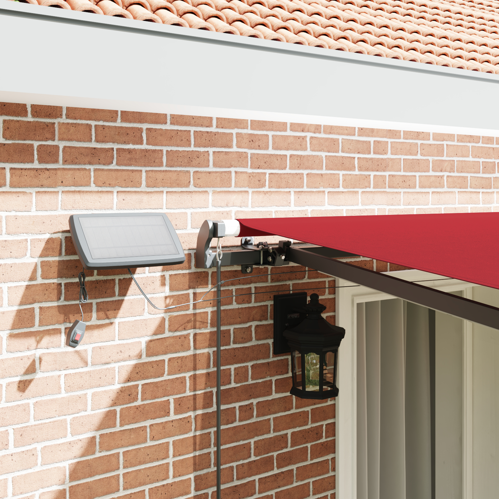 Marchiză manuală retractabilă cu LED roșie 400x300 cm, țesătură de înlocuire pentru cadru de 4x3 m roșie GartenMobel Dekor