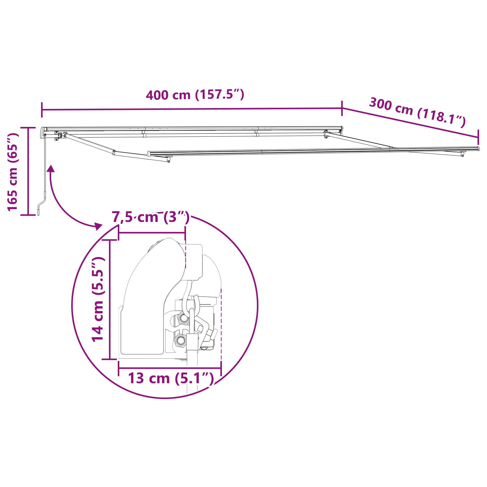 Marcheză manuală retractabilă gri deschis 400x300 cm, Material de înlocuire pentru marcheză pentru cadru de 4x3 m gri deschis GartenMobel Dekor