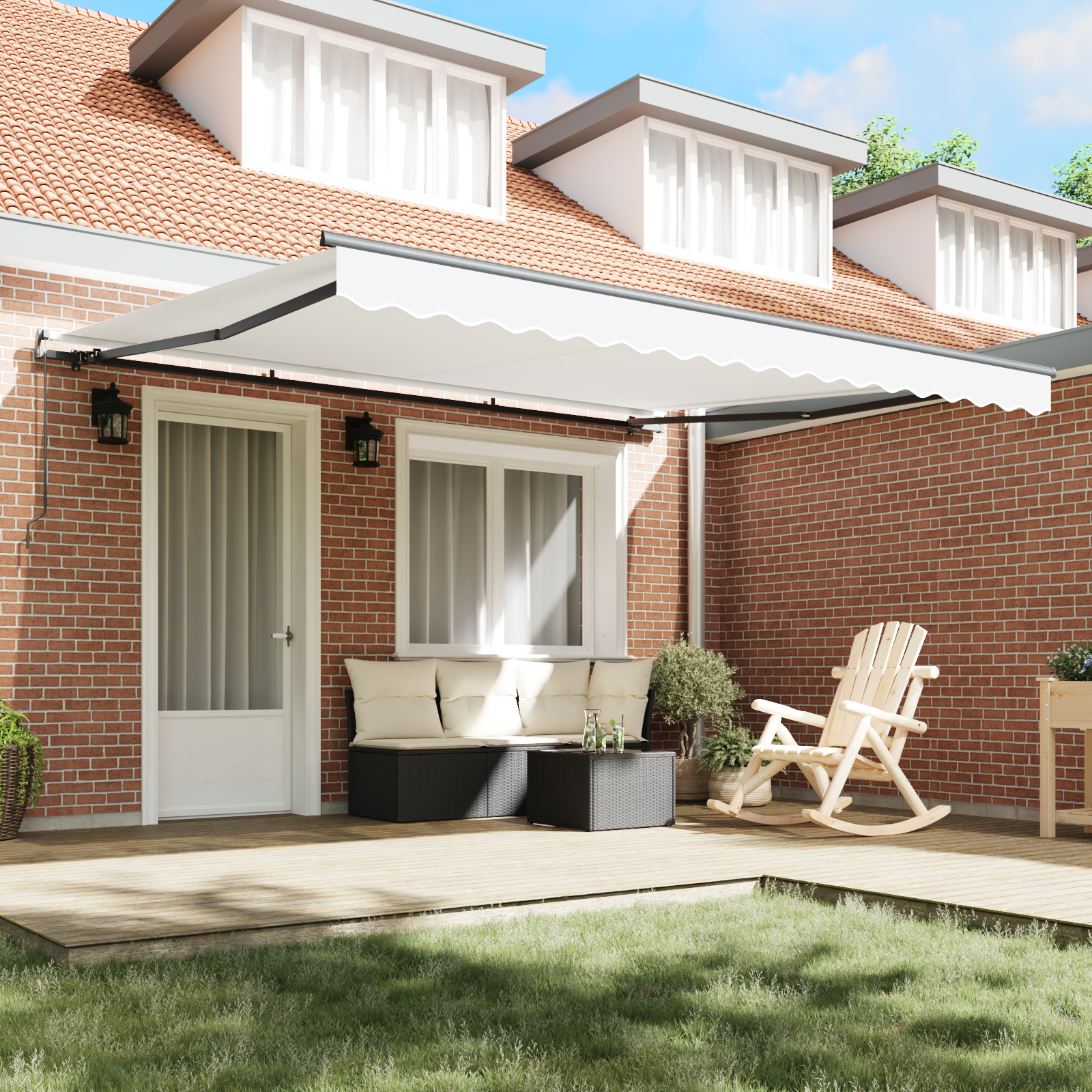 Marchiza manuală retractabilă Alb 400x300 cm, Material de schimb pentru marchiza pentru cadru de 4x3 m Alb GartenMobel Dekor
