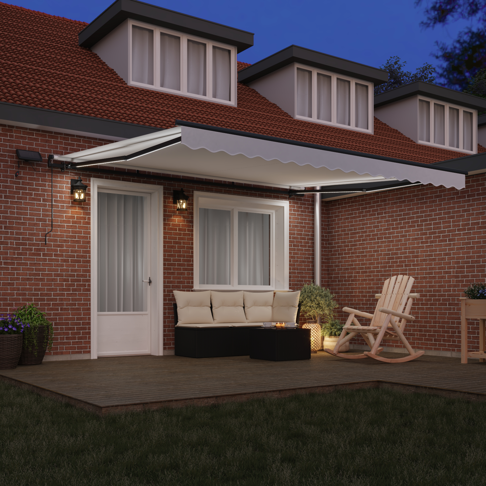 Marchiză manuală retractabilă cu LED Alb 400x300 cm, Material pentru înlocuirea marchizei pentru cadru de 4x3 m Alb GartenMobel Dekor