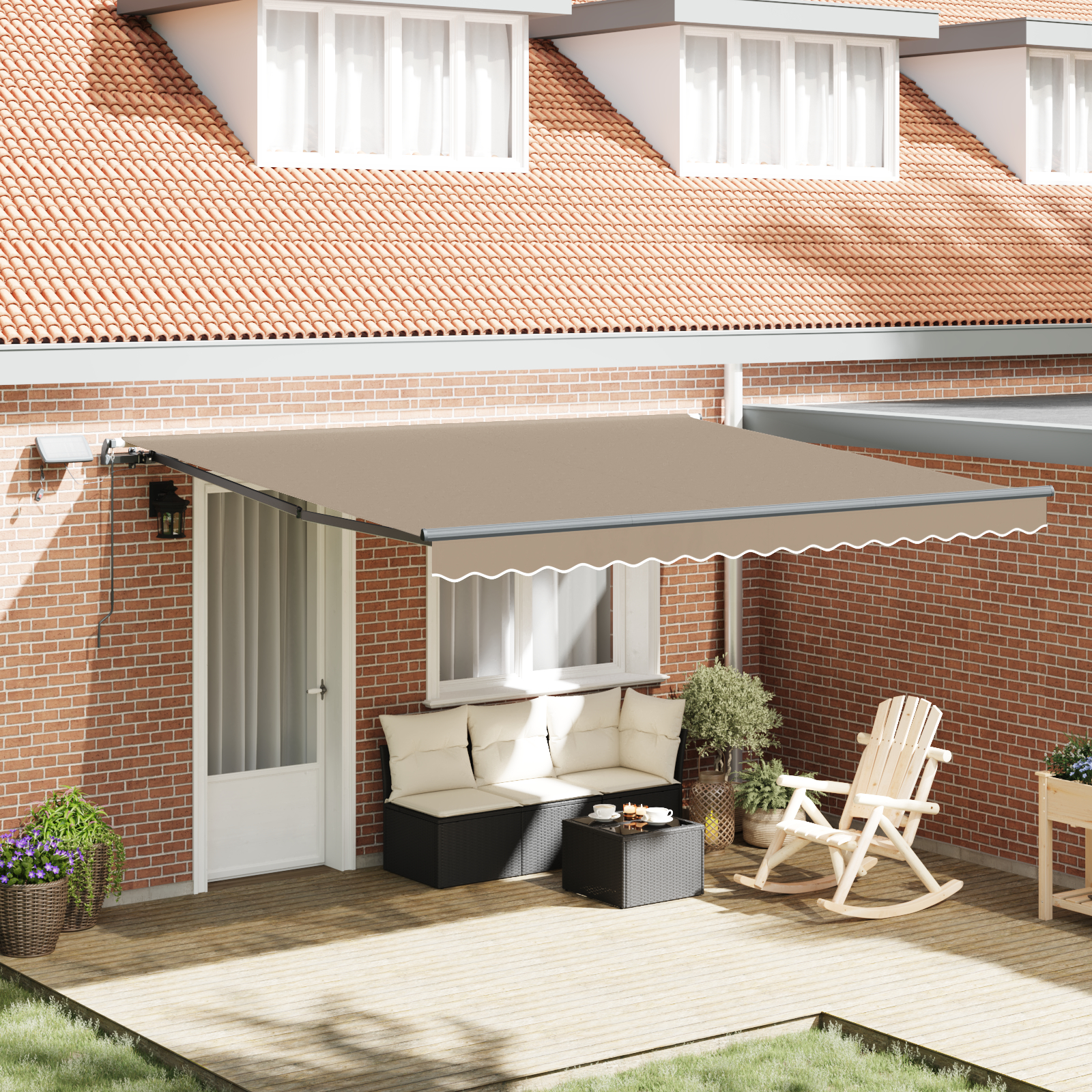 Marchiza manuală retractabilă cu LED Bej 400x300 cm, Material de schimb pentru marchiză pentru cadru de 4x3 m Bej GartenMobel Dekor