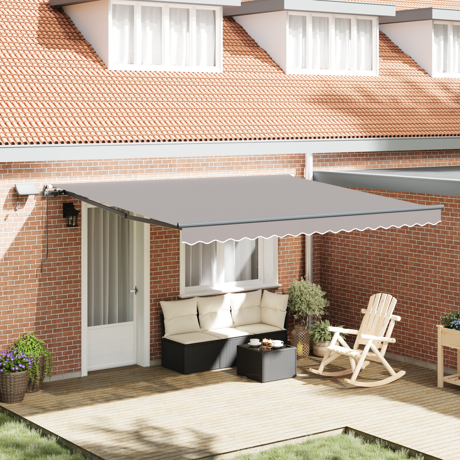Marchiză manuală retractabilă cu LED gri deschis 400x300 cm, Material pentru înlocuirea marchizei pentru cadru de 4x3 m gri deschis GartenMobel Dekor