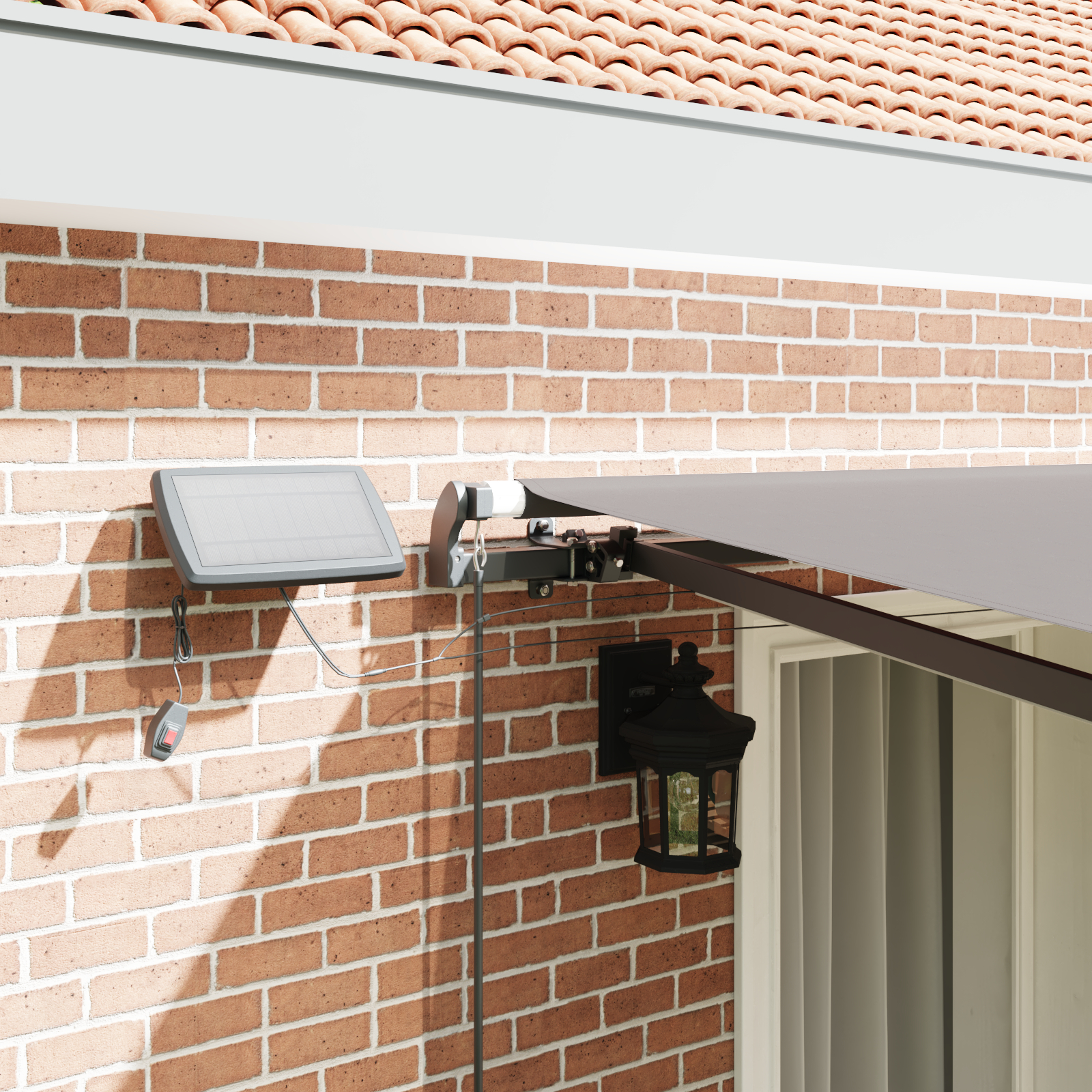 Marchiză manuală retractabilă cu LED gri deschis 400x300 cm, Material pentru înlocuirea marchizei pentru cadru de 4x3 m gri deschis GartenMobel Dekor