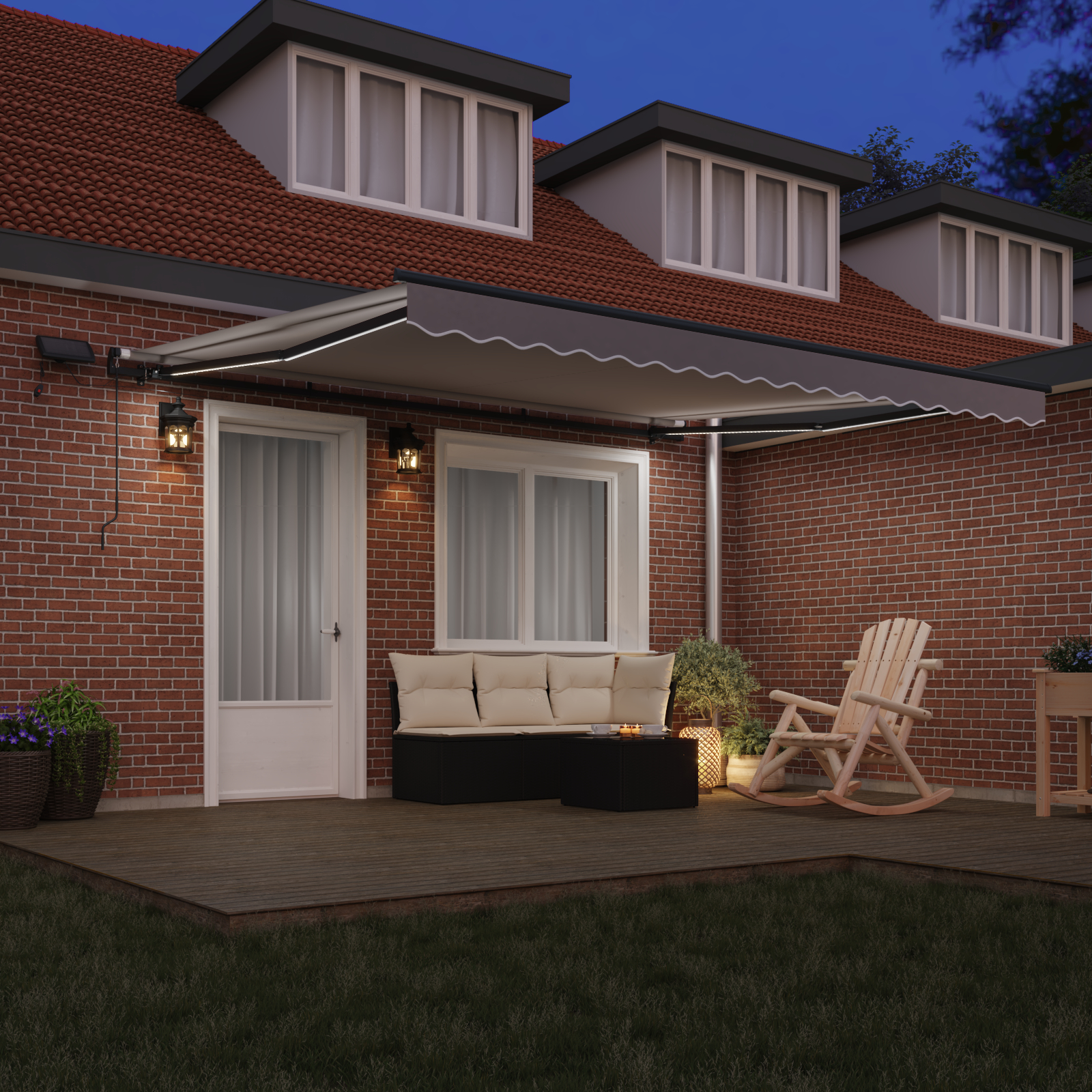 Marchiză manuală retractabilă cu LED gri deschis 400x300 cm, Material pentru înlocuirea marchizei pentru cadru de 4x3 m gri deschis GartenMobel Dekor