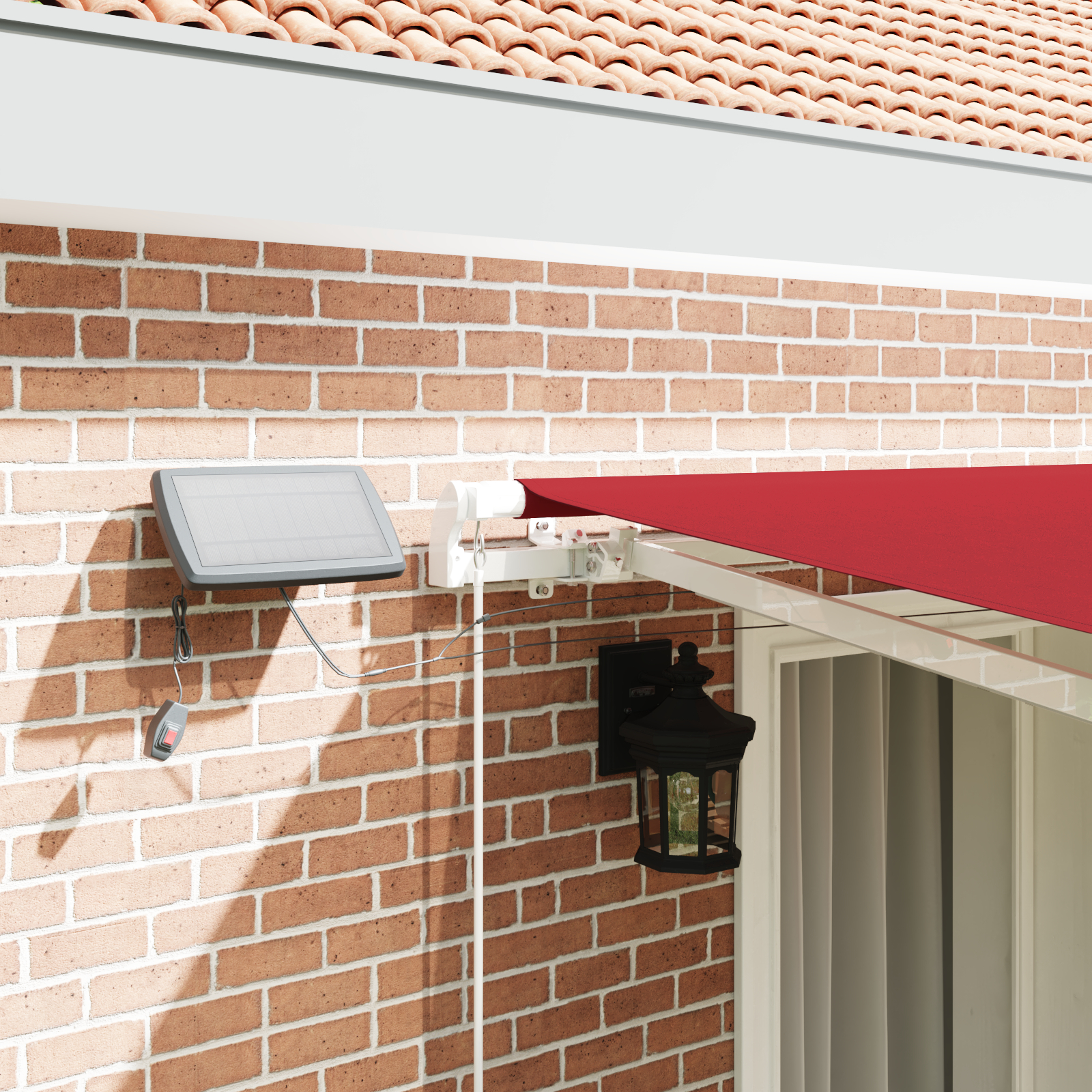 Marciză manuală retractabilă cu LED Roșie 400x300 cm, Țesătură de schimb pentru marciză 4x3 m Roșie GartenMobel Dekor