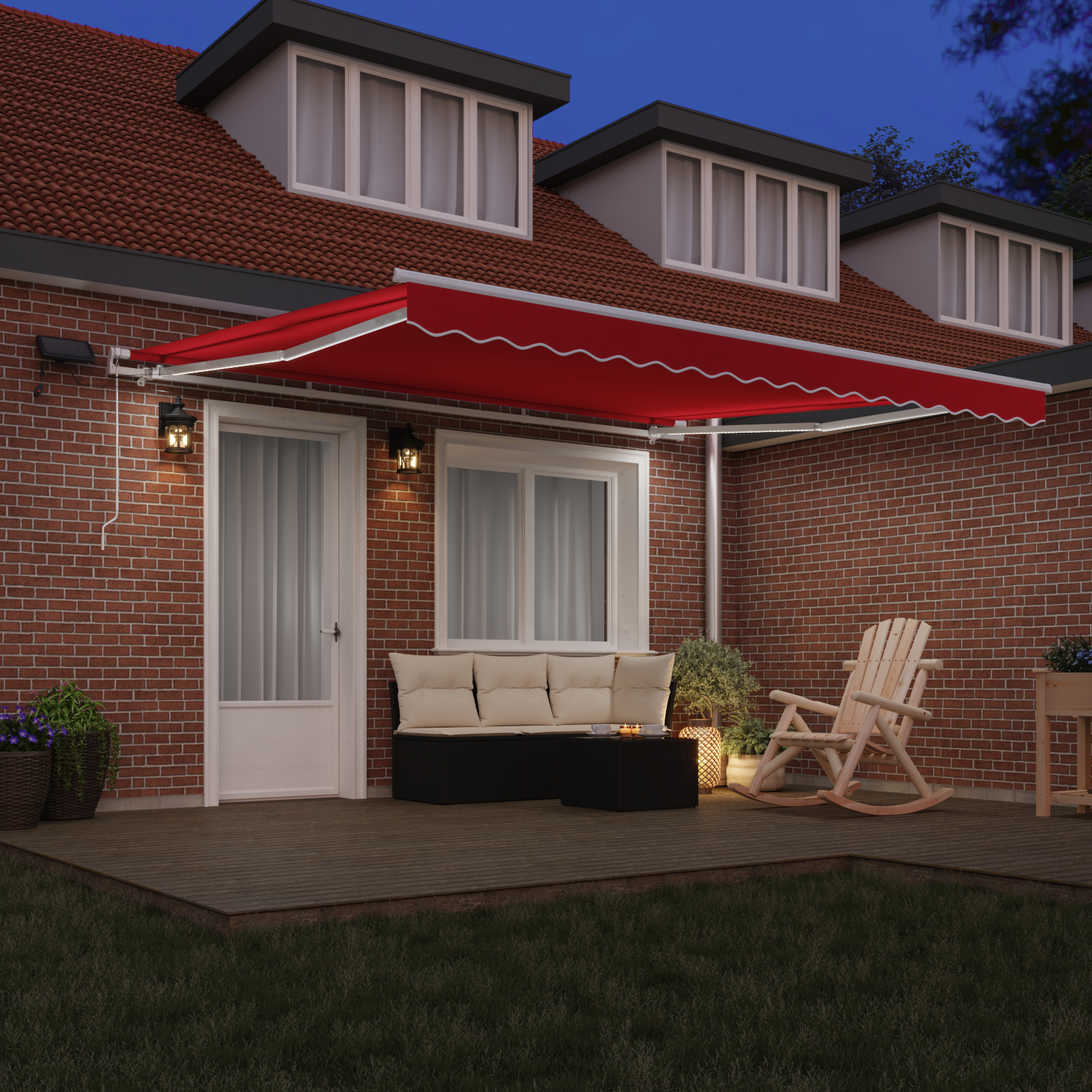 Marciză manuală retractabilă cu LED Roșie 400x300 cm, Țesătură de schimb pentru marciză 4x3 m Roșie GartenMobel Dekor