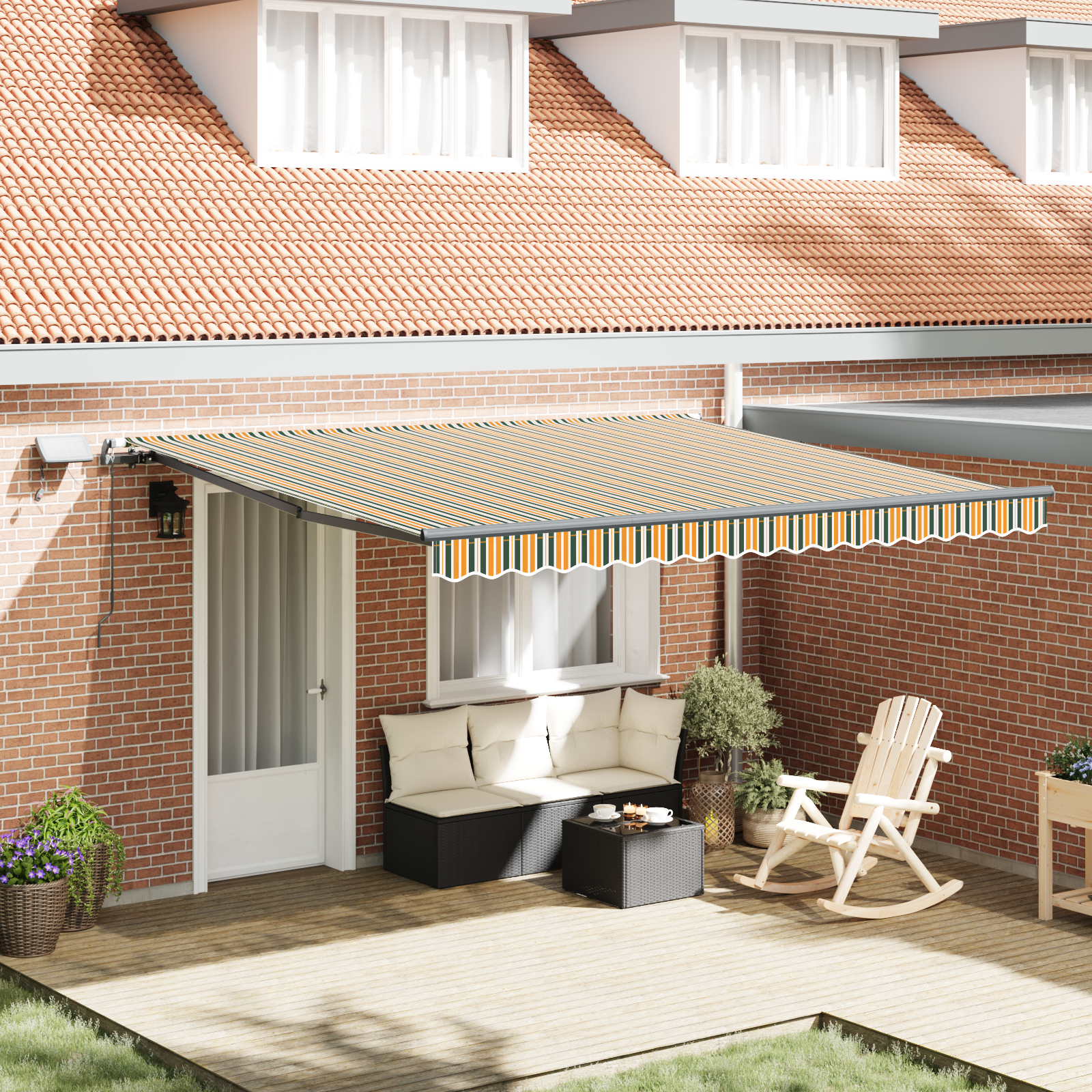 Marchiză manuală retractabilă cu LED Verde și Galben 400x300 cm, Material de schimb pentru marchiză pentru cadru de 4x3 m Verde și Galben GartenMobel Dekor