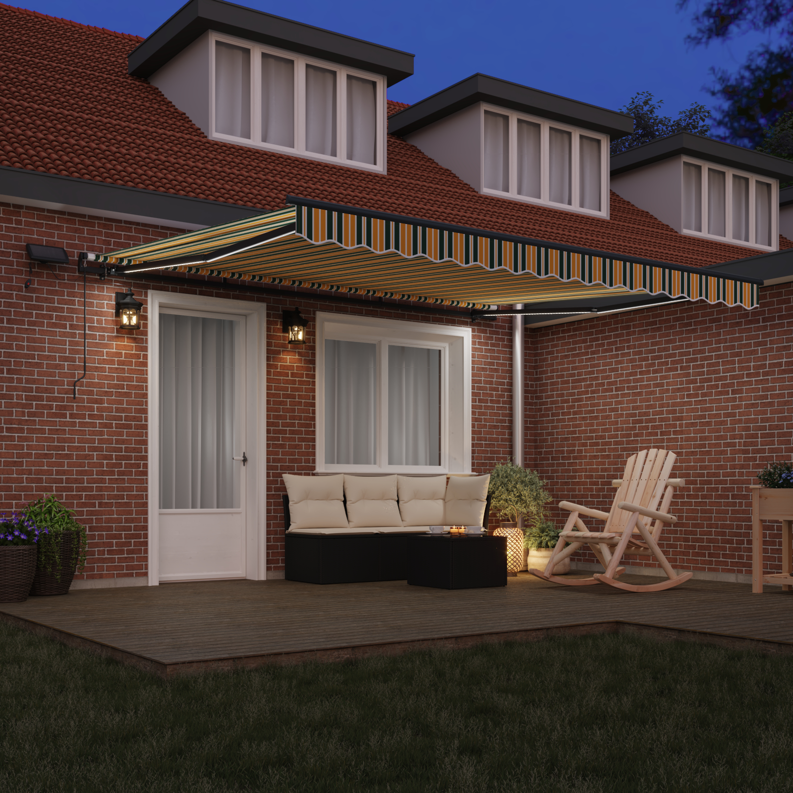Marchiză manuală retractabilă cu LED Verde și Galben 400x300 cm, Material de schimb pentru marchiză pentru cadru de 4x3 m Verde și Galben GartenMobel Dekor