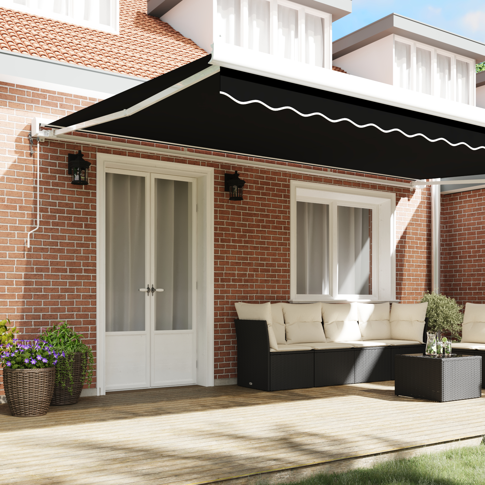 Marchiză Retractabilă Automată Neagră 500x300 cm, Material pentru înlocuirea marchizei pentru cadru de 5x3 m Negru GartenMobel Dekor