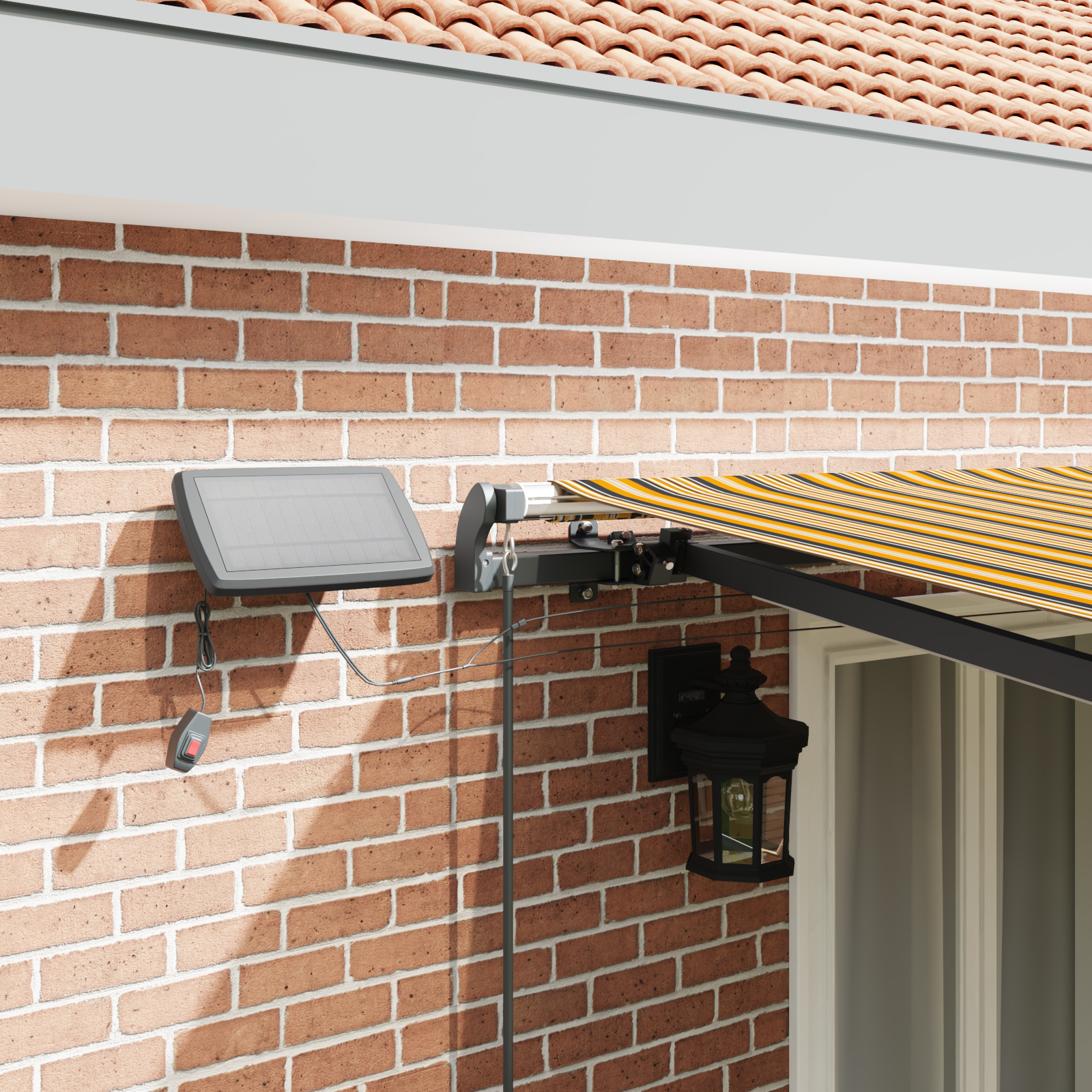 Marchiză Retractabilă Manuală cu Dungi Multicolore LED 500x300 cm. GartenMobel Dekor