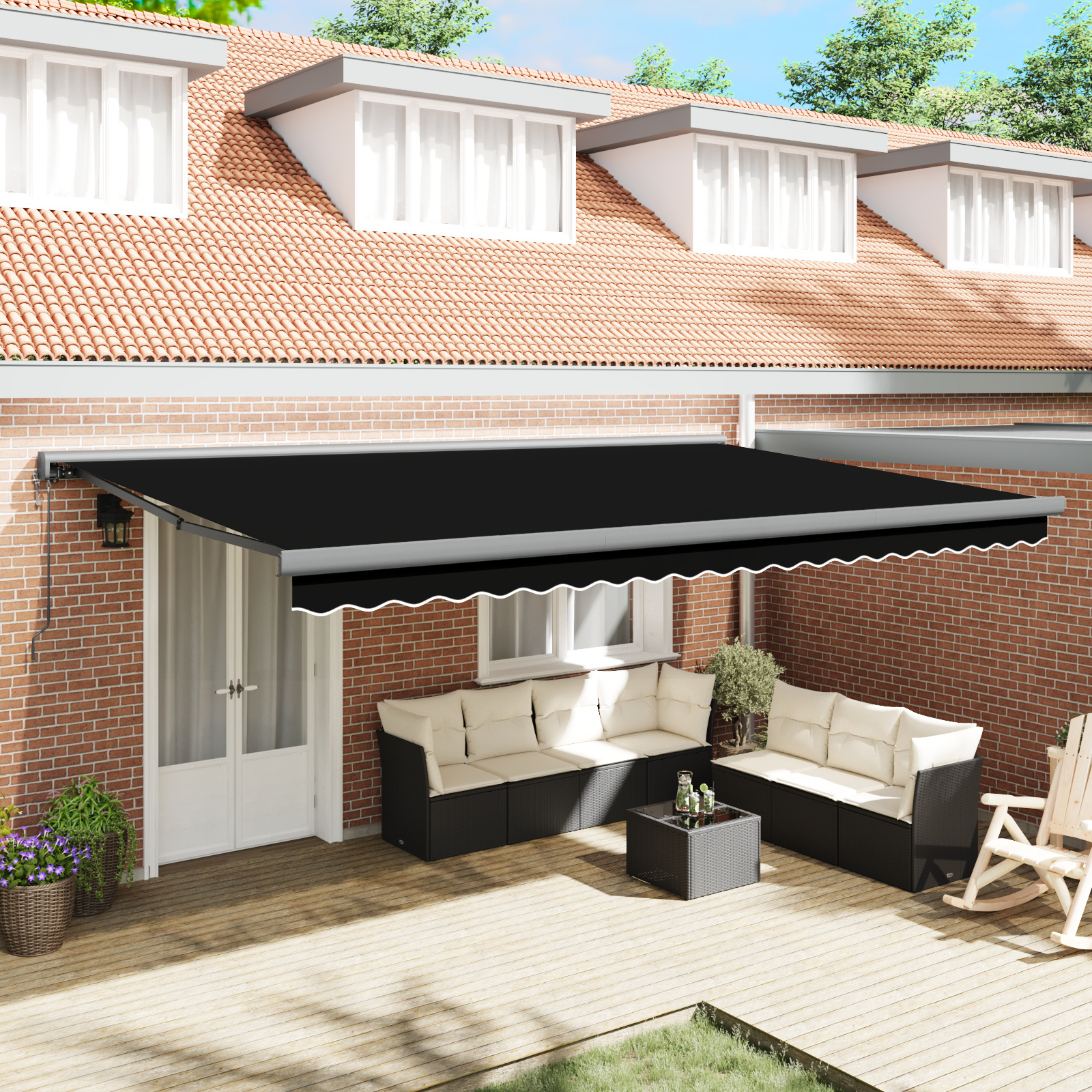 Marciză retractabilă automată neagră 500x300 cm, Material de înlocuire pentru marciză pentru cadru de 5x3 m negru GartenMobel Dekor