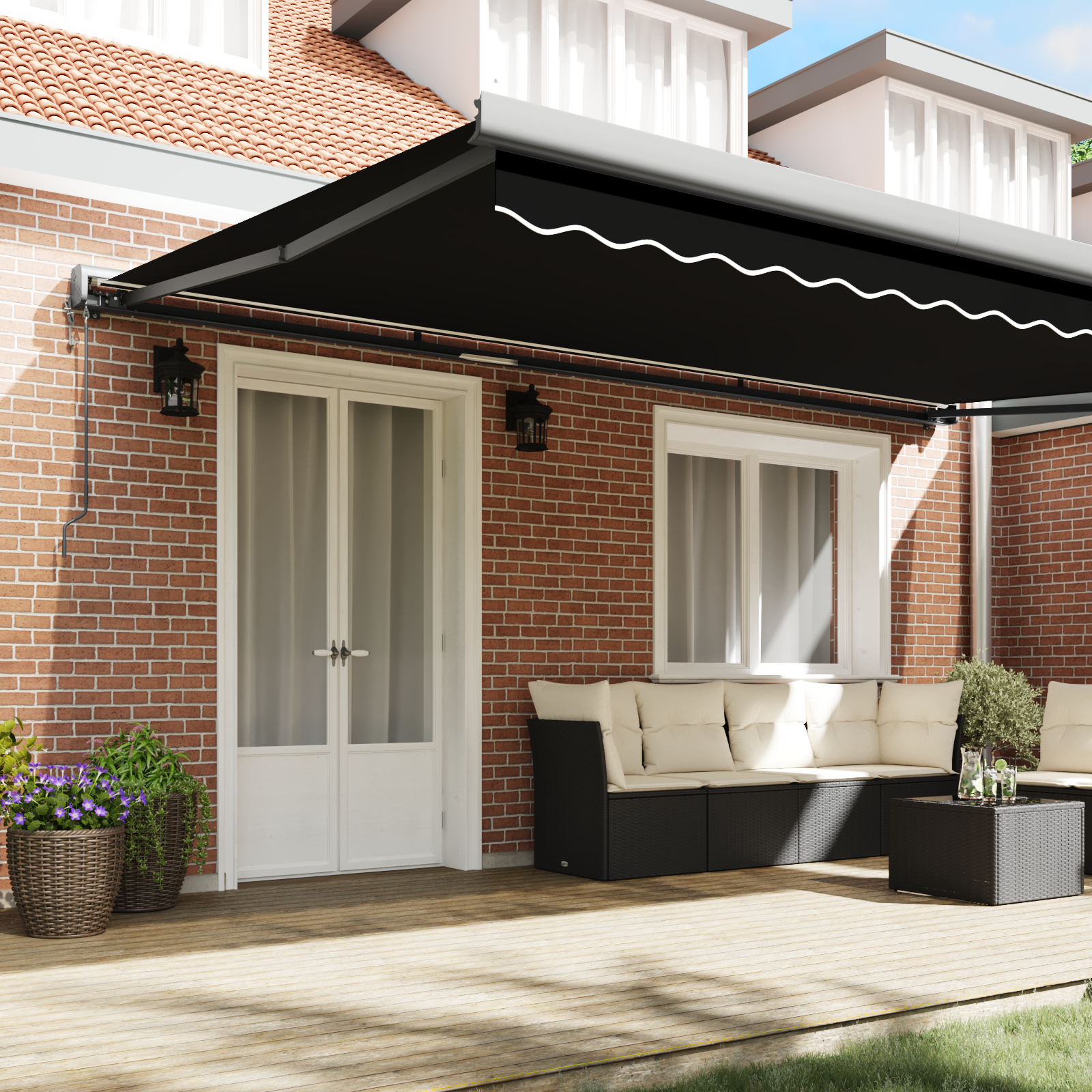 Marciză retractabilă automată neagră 500x300 cm, Material de înlocuire pentru marciză pentru cadru de 5x3 m negru GartenMobel Dekor
