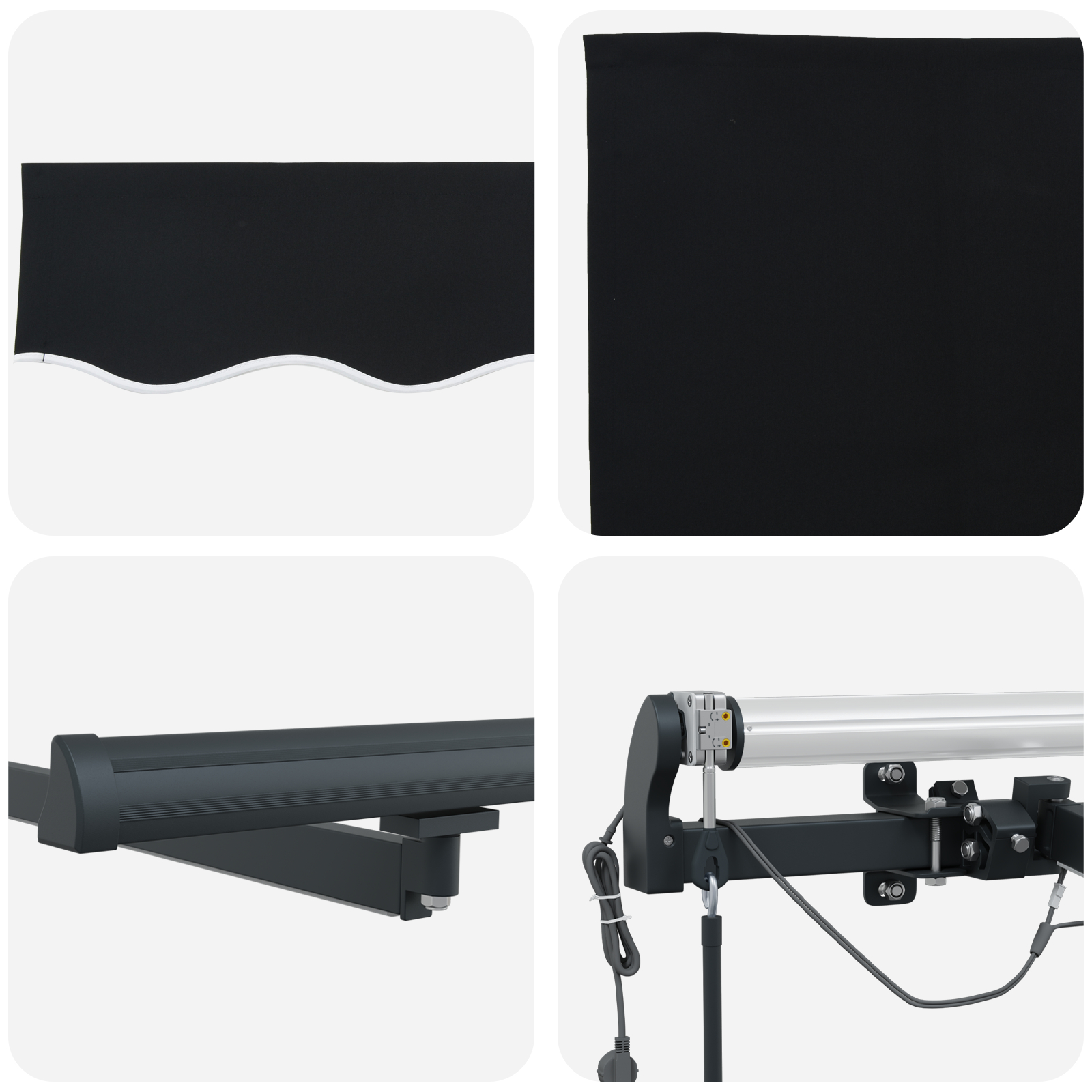Marchiză retractabilă automată cu LED Neagră 600x300 cm, Fabrică de înlocuire pentru marchiză  pentru cadru de 6x3 m Negru GartenMobel Dekor