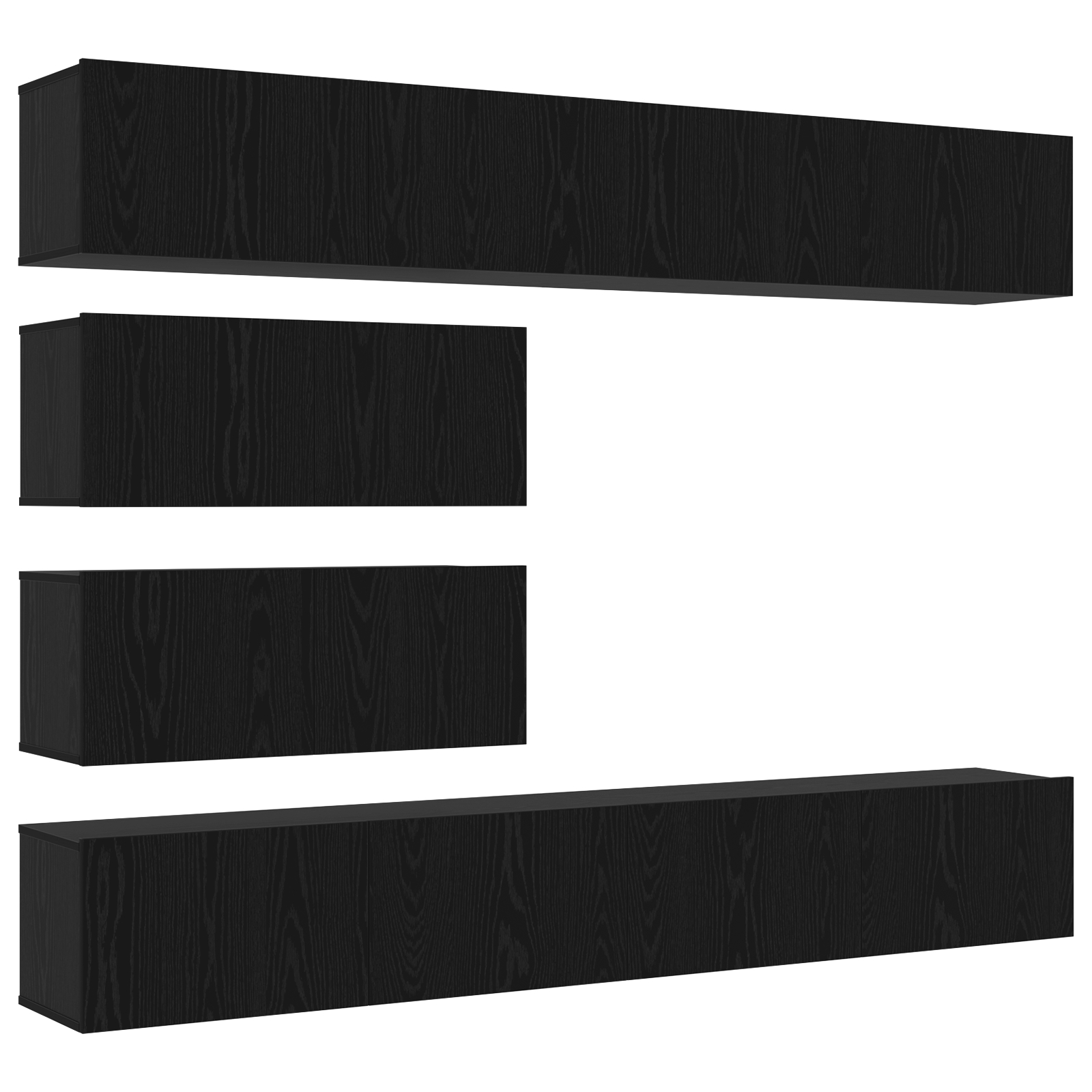 Set de 10 Piese pentru Cabinet TV - Montat pe Perete din Lemn Prelucrat Stejar Negru GartenMobel Dekor