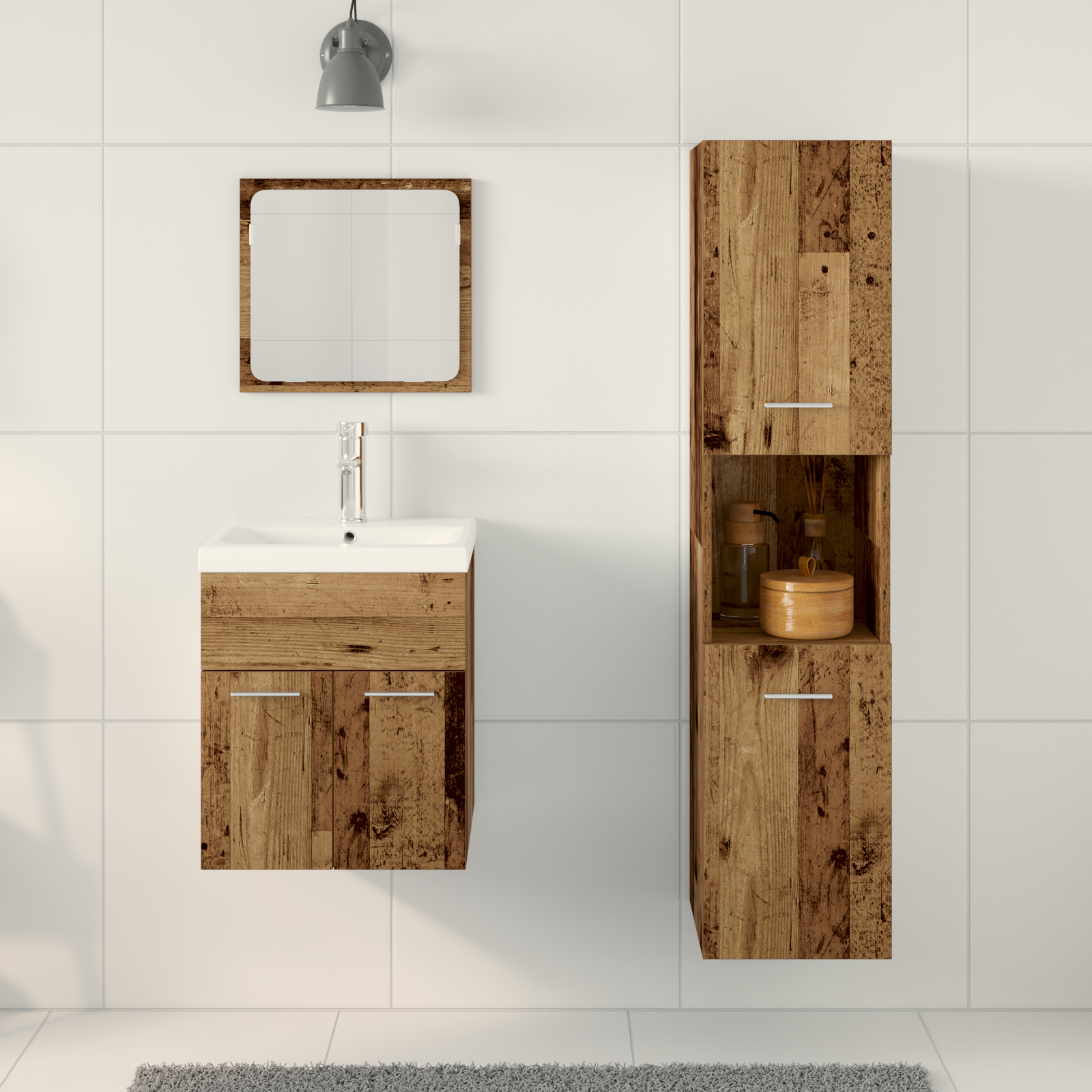 Set de 4 piese pentru baie - Lemn Raft Recondiționat GartenMobel Dekor