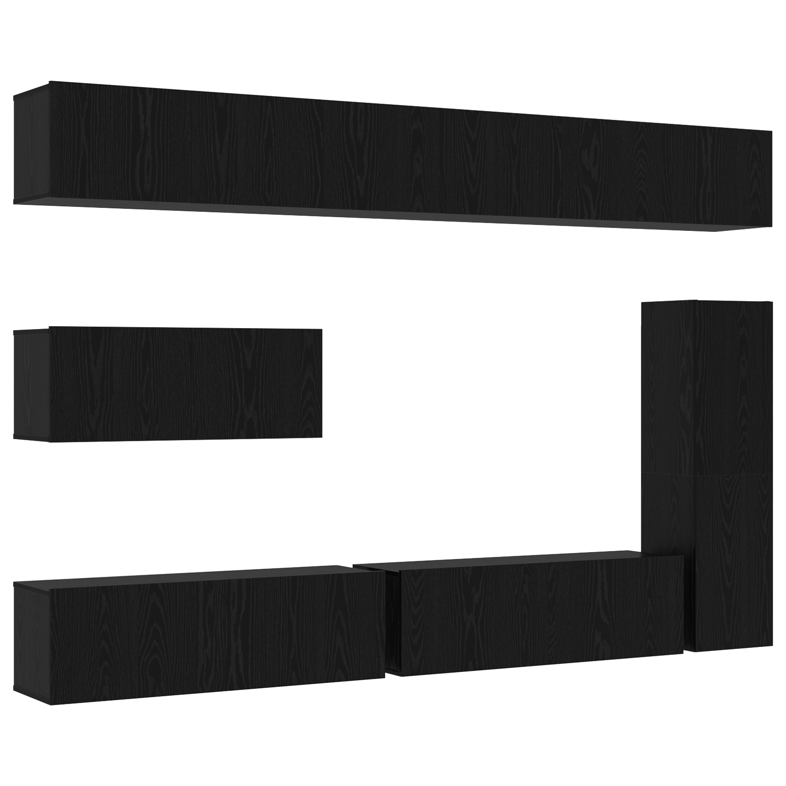 Set dulap TV de 7 piese montat pe perete Stejar Negru Lemn prelucrat GartenMobel Dekor