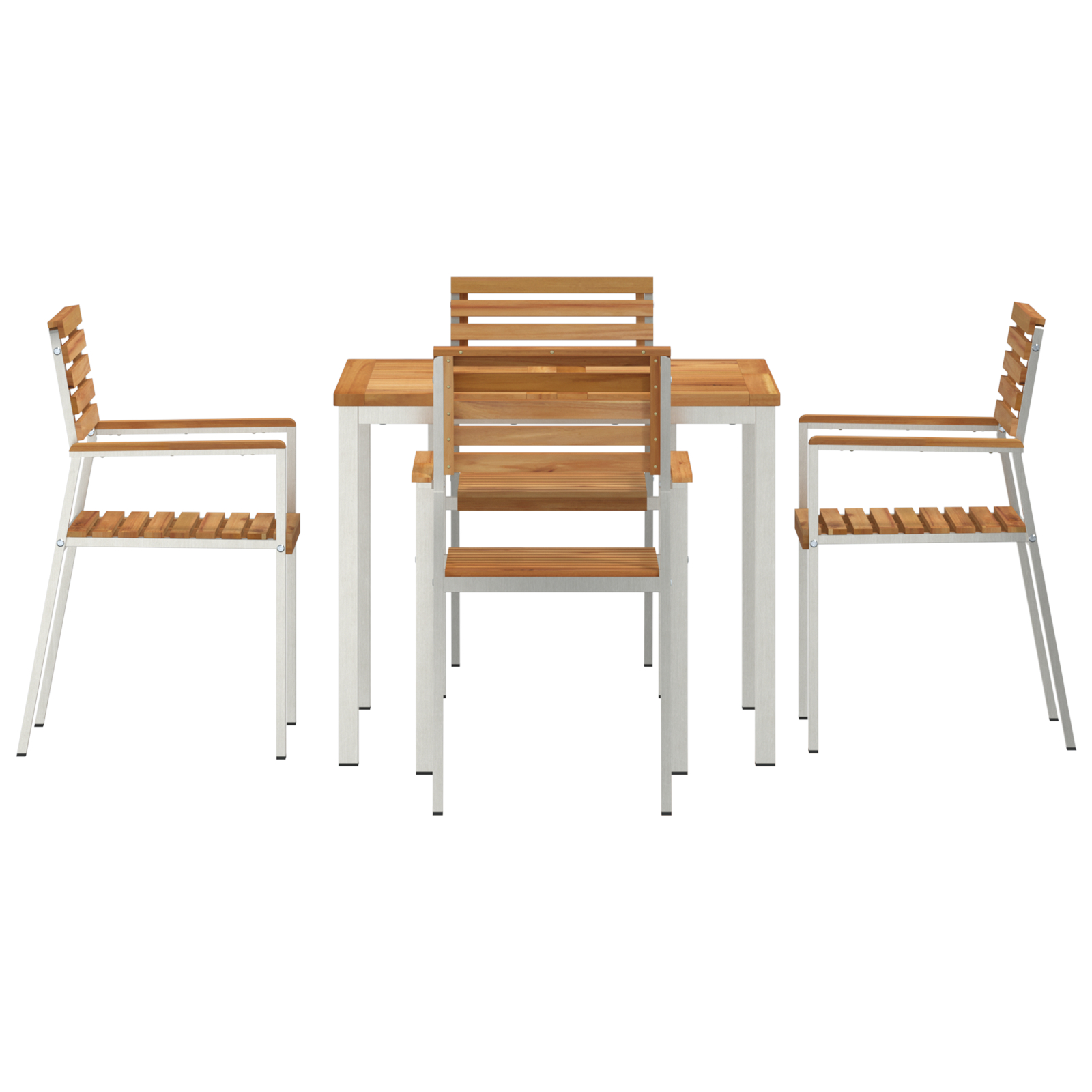 Set Masă Grădină  cu 5 Piese din Lemn Masiv de Tec, Masă Grădină  90x90x74.5 cm din Lemn Masiv de Tec, Scaune Grădină Stivuite  4 buc din Lemn Masiv de Tec și Oțel GartenMobel Dekor