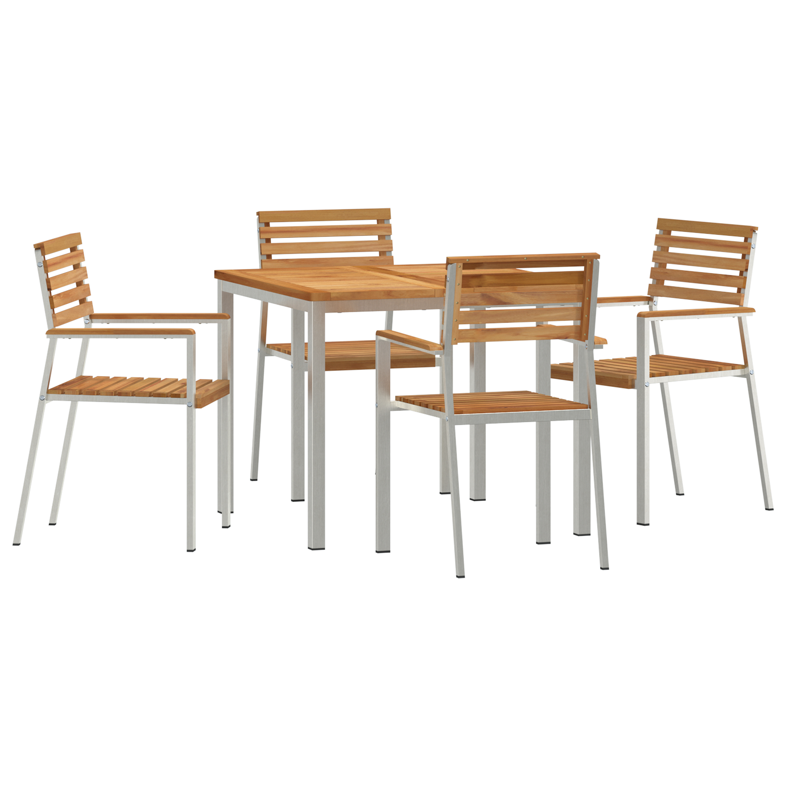Set Masă Grădină  cu 5 Piese din Lemn Masiv de Tec, Masă Grădină  90x90x74.5 cm din Lemn Masiv de Tec, Scaune Grădină Stivuite  4 buc din Lemn Masiv de Tec și Oțel GartenMobel Dekor