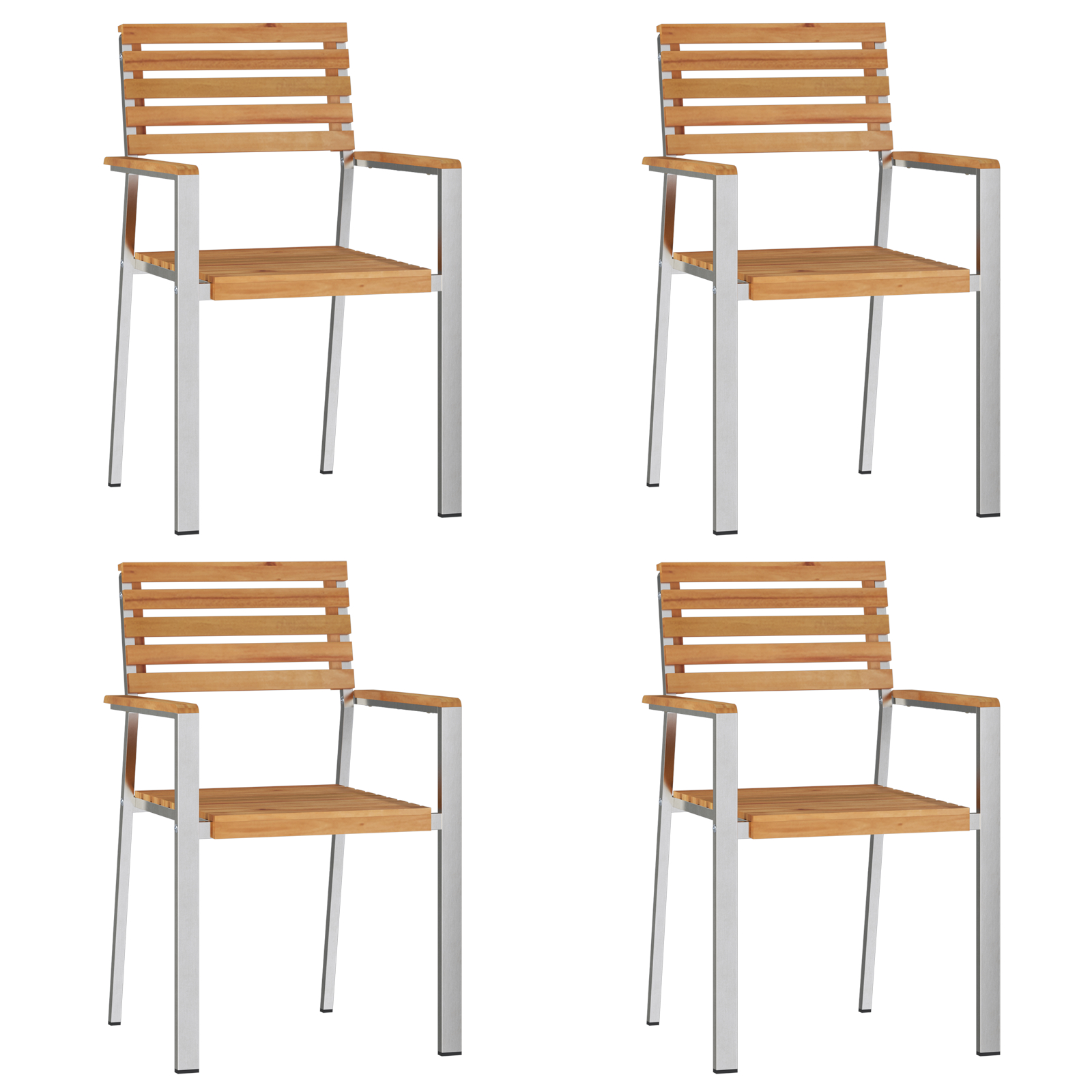 Set Masă Grădină  cu 5 Piese din Lemn Masiv de Tec, Masă Grădină  90x90x74.5 cm din Lemn Masiv de Tec, Scaune Grădină Stivuite  4 buc din Lemn Masiv de Tec și Oțel GartenMobel Dekor