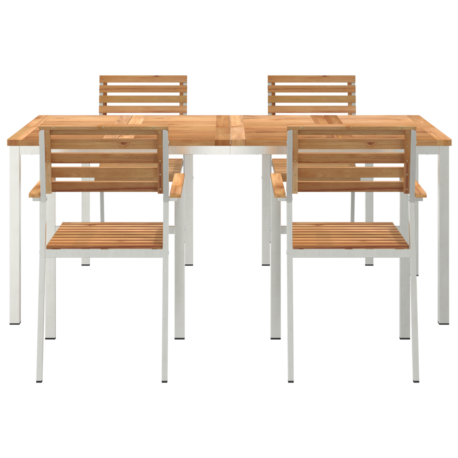 Set Mese Grădină  cu 5 piese din Lemn Masiv de Tec, Masa Zahar Exterior  180x90x75 cm din Lemn Masiv de Tec, Scaune Grădină Stivuite 4 bucăți din Lemn Masiv de Tec și Oțel GartenMobel Dekor