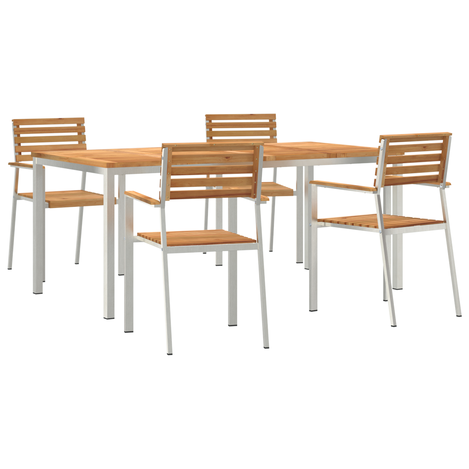 Set Mese Grădină  cu 5 piese din Lemn Masiv de Tec, Masa Zahar Exterior  180x90x75 cm din Lemn Masiv de Tec, Scaune Grădină Stivuite 4 bucăți din Lemn Masiv de Tec și Oțel GartenMobel Dekor