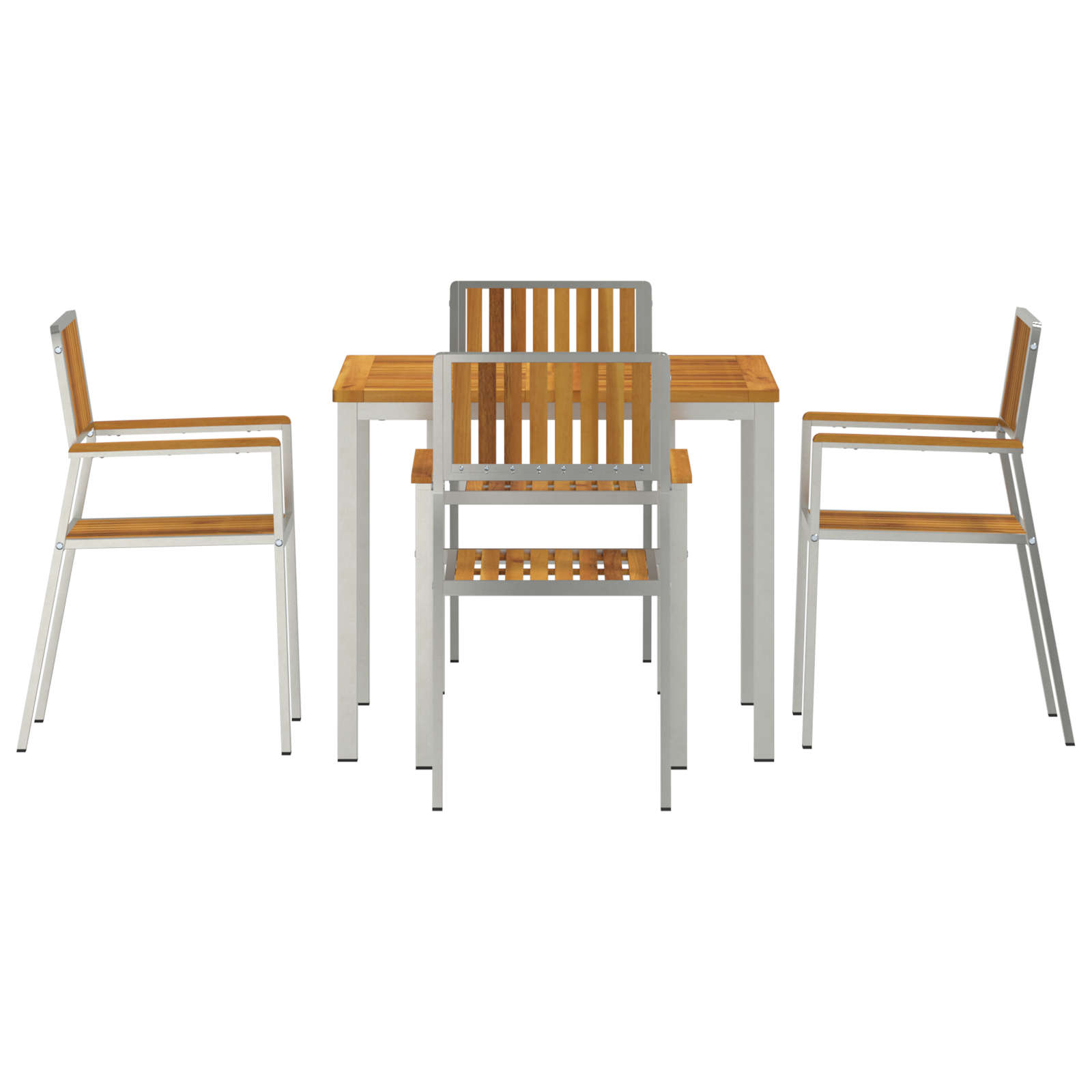 Set de Masă pentru Grădină  5 Piese din Lemn Solid de Acacia, Masă de Exterior  90x90x74.5 cm din Lemn Solid de Acacia, Scaune de Grădină Stackable 4 pcs din Lemn Solid de Acacia și Metal GartenMobel Dekor