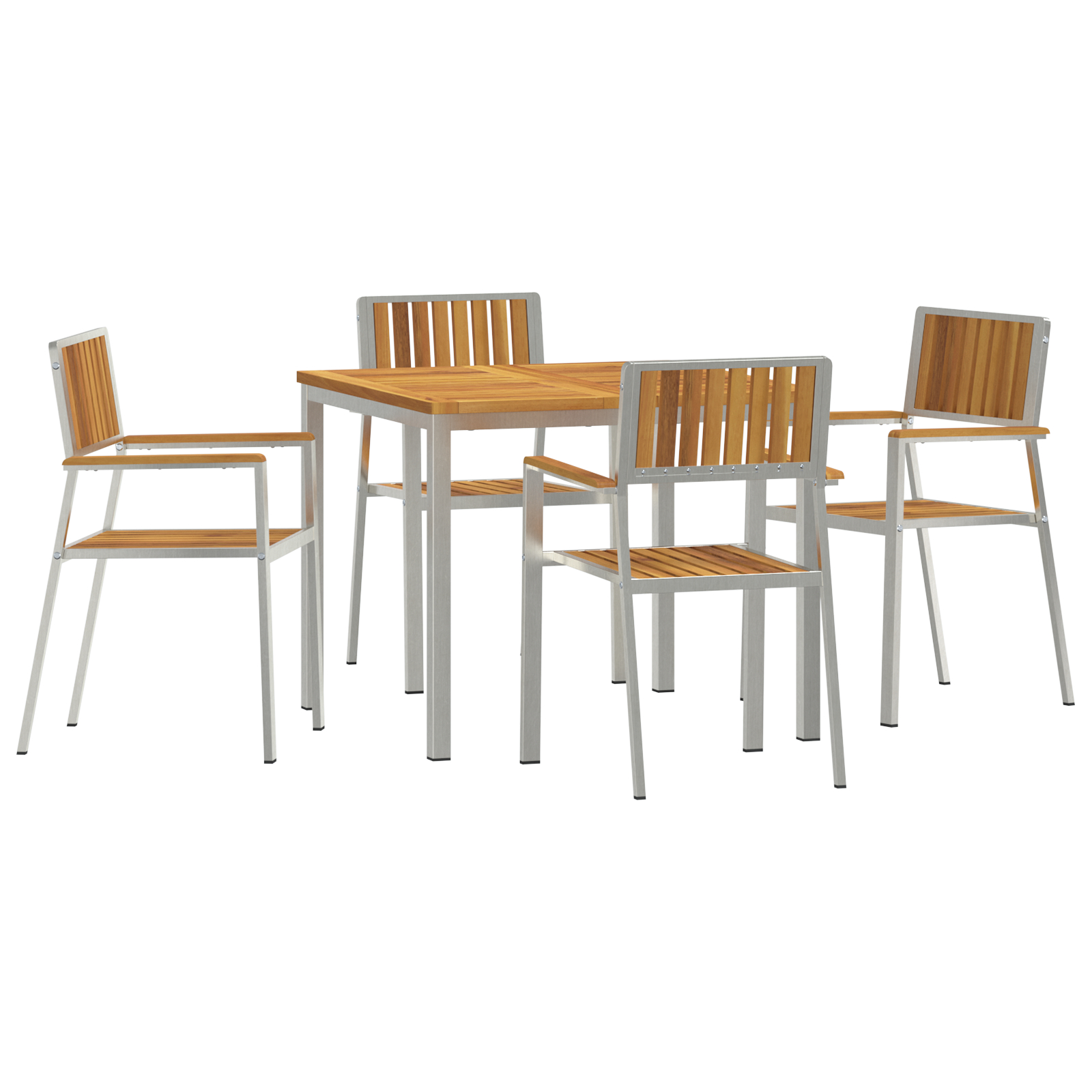 Set de Masă pentru Grădină  5 Piese din Lemn Solid de Acacia, Masă de Exterior  90x90x74.5 cm din Lemn Solid de Acacia, Scaune de Grădină Stackable 4 pcs din Lemn Solid de Acacia și Metal GartenMobel Dekor